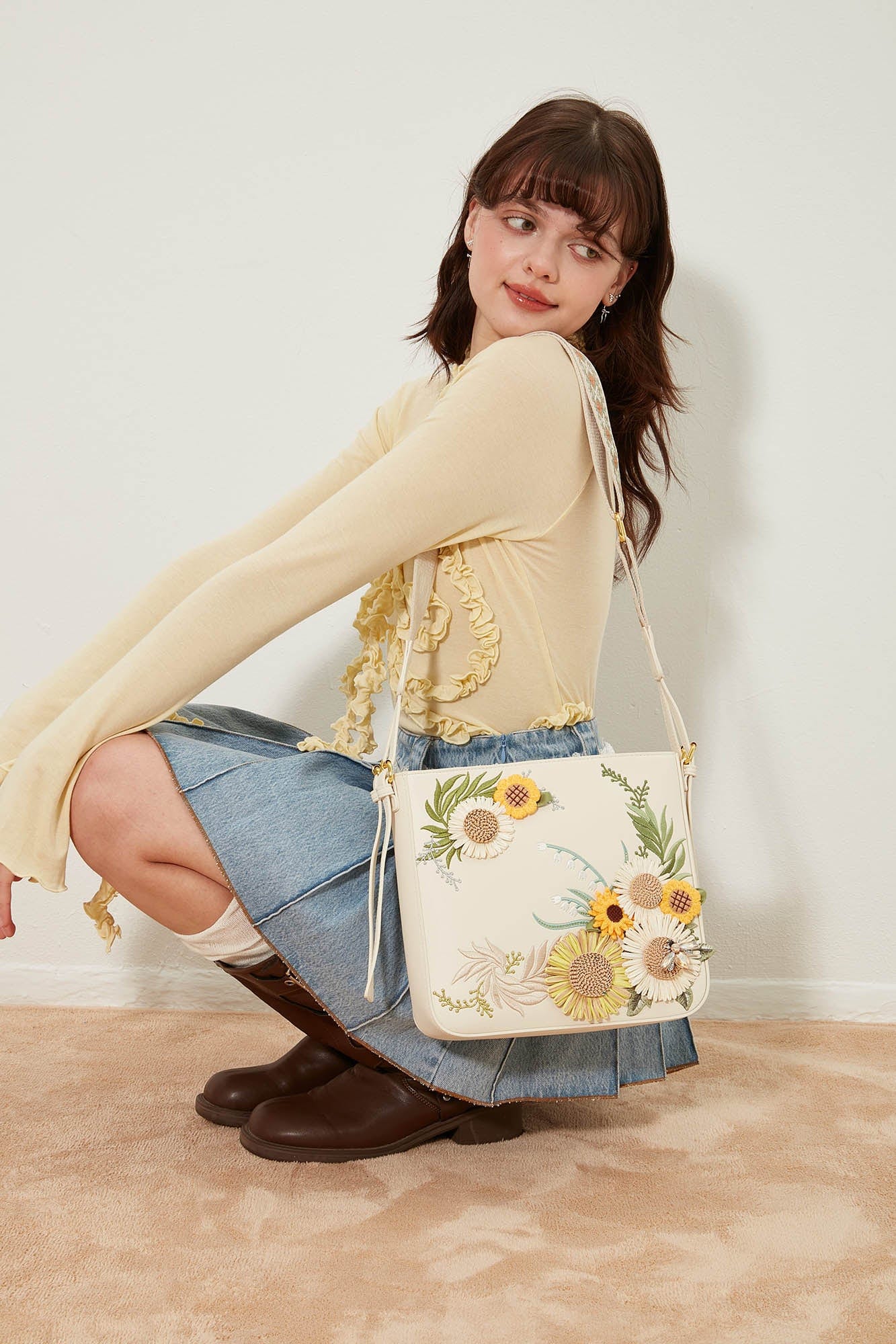 BLING BOX Bohemian Sunflower Embroidered Crossbody Bag, premium urban and streetwear designers apparel on PROJECTISR.com, BLING BOX