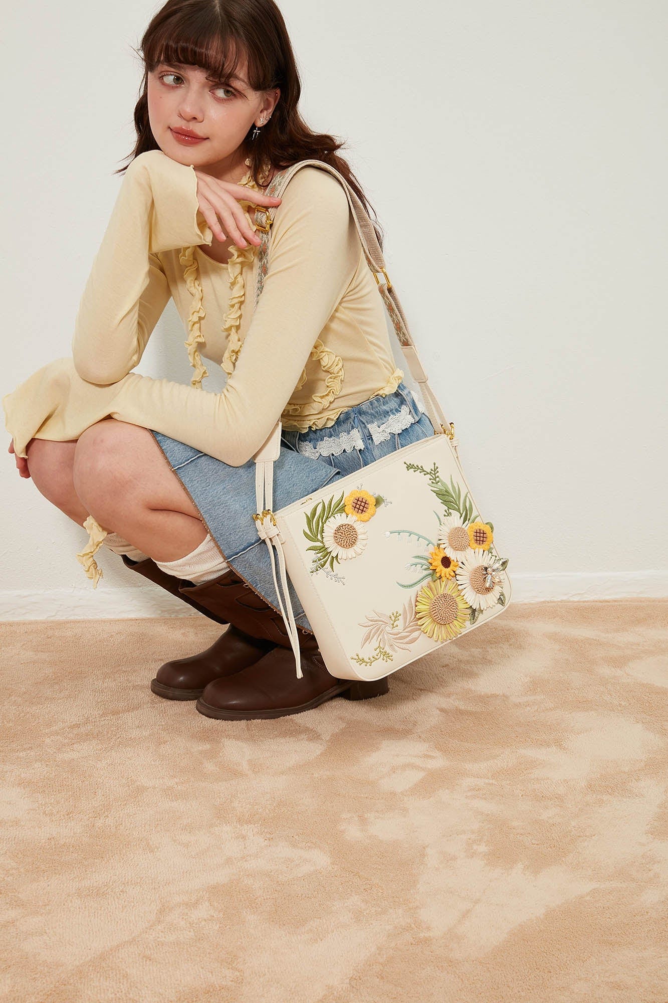 BLING BOX Bohemian Sunflower Embroidered Crossbody Bag, premium urban and streetwear designers apparel on PROJECTISR.com, BLING BOX