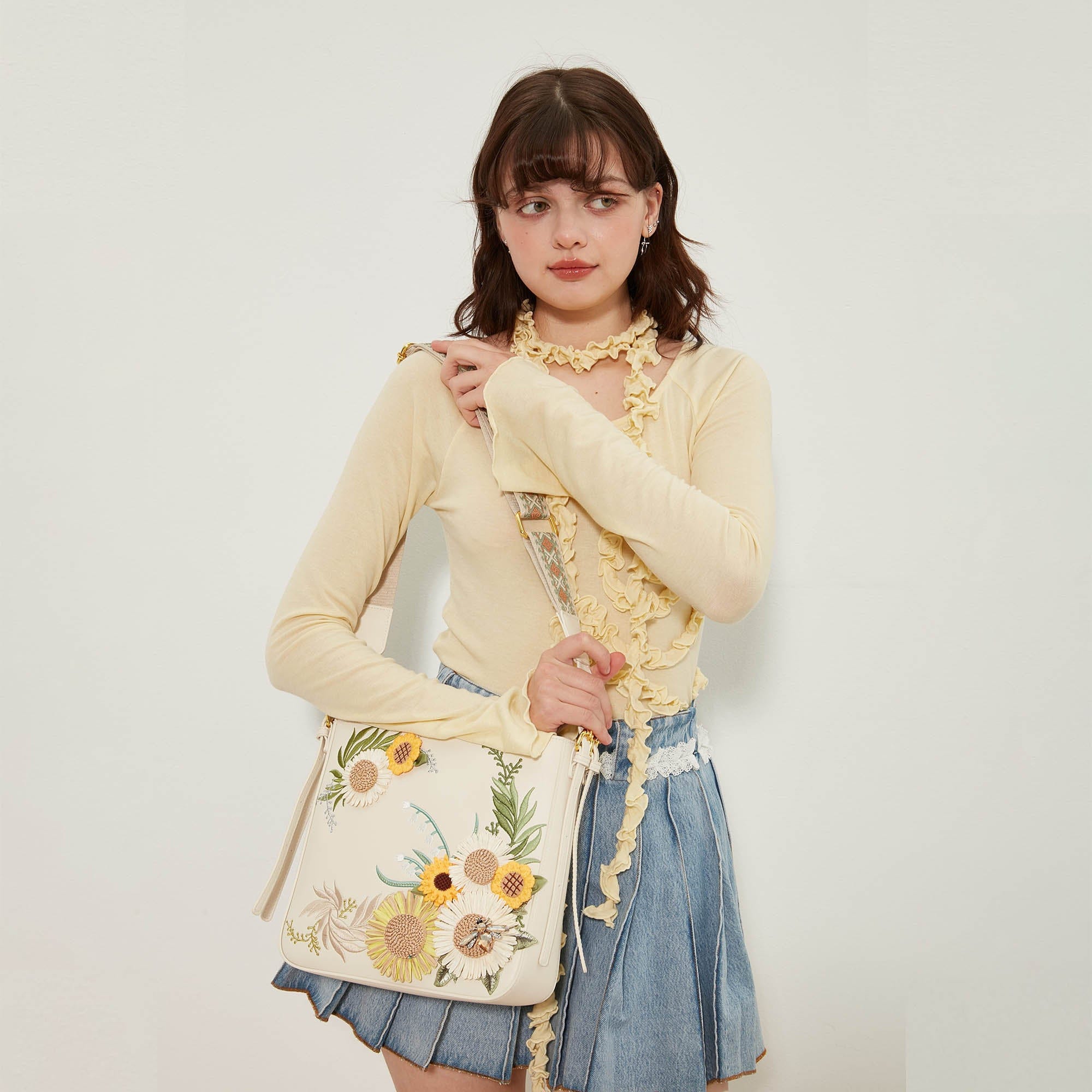 BLING BOX Bohemian Sunflower Embroidered Crossbody Bag, premium urban and streetwear designers apparel on PROJECTISR.com, BLING BOX