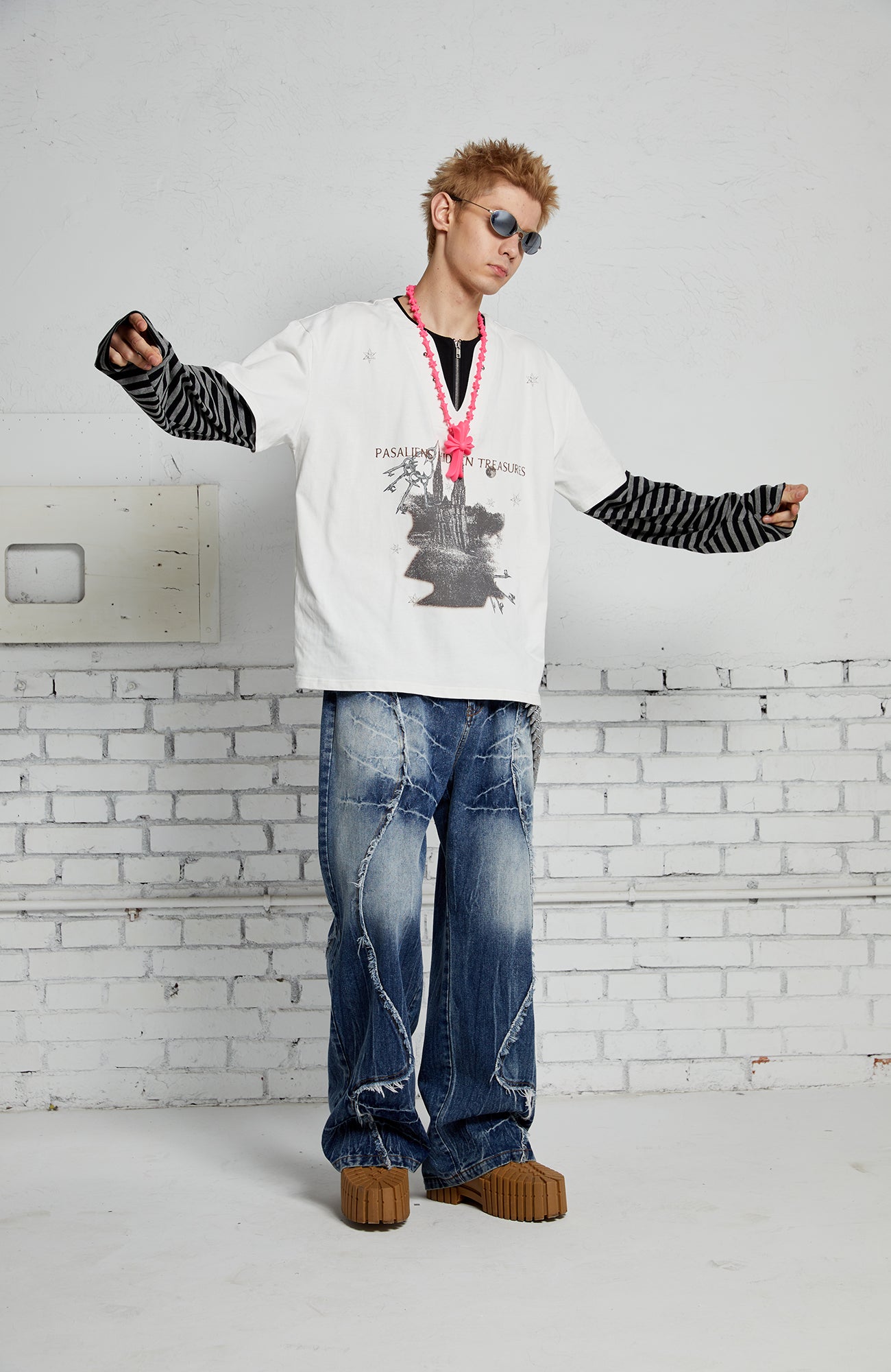 PASET Layered Stripe Graphic Long-Sleeve Tee