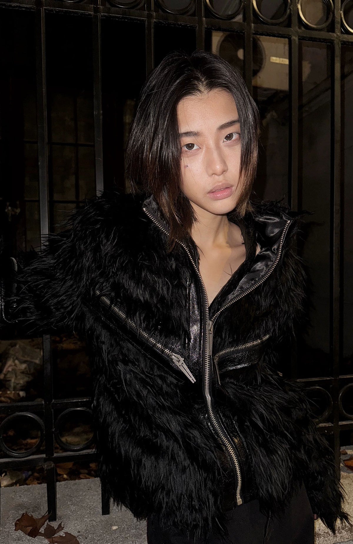 REBEL WAVE Faux Leather Zippered Faux Fur Jacket