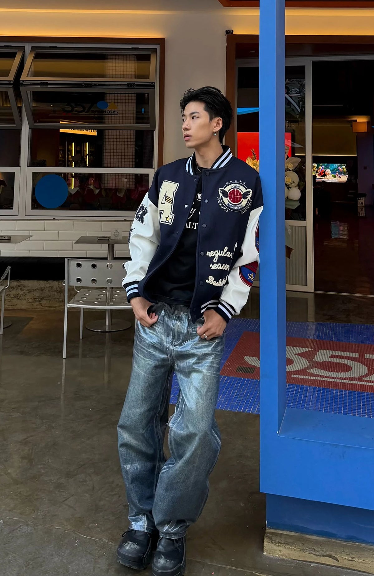 REBEL WAVE Frayed Raw-Edge Wax-Coated Flared Jeans