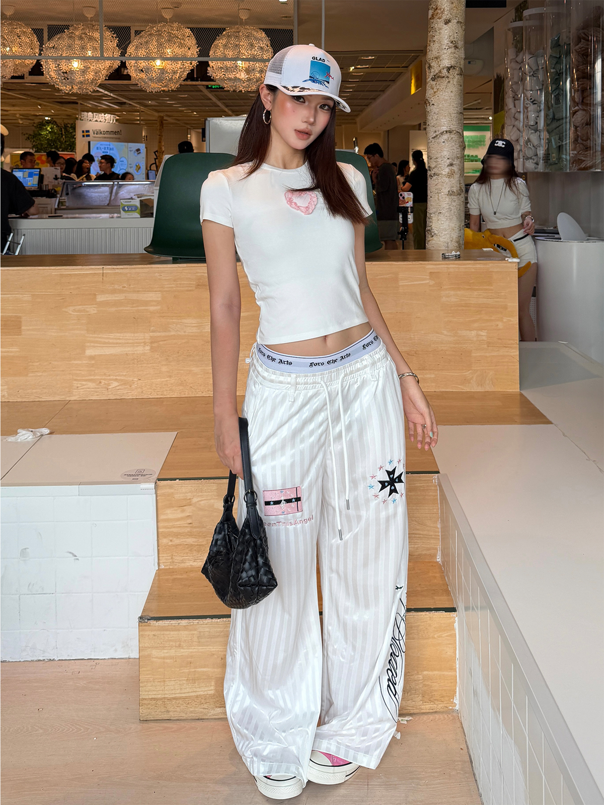 PASET Striped Embroidered Wide-Leg Pants