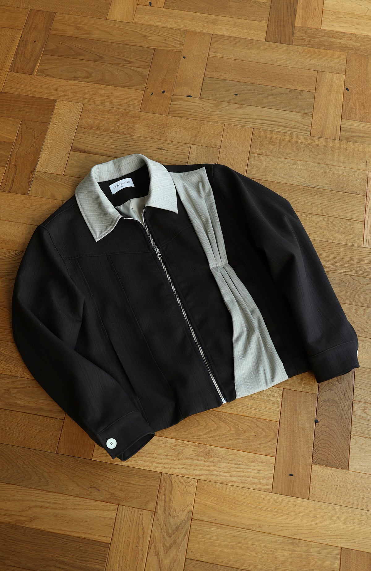 OKAYTHXBYE Deconstructed Spliced Textured Stripe Short Jacket