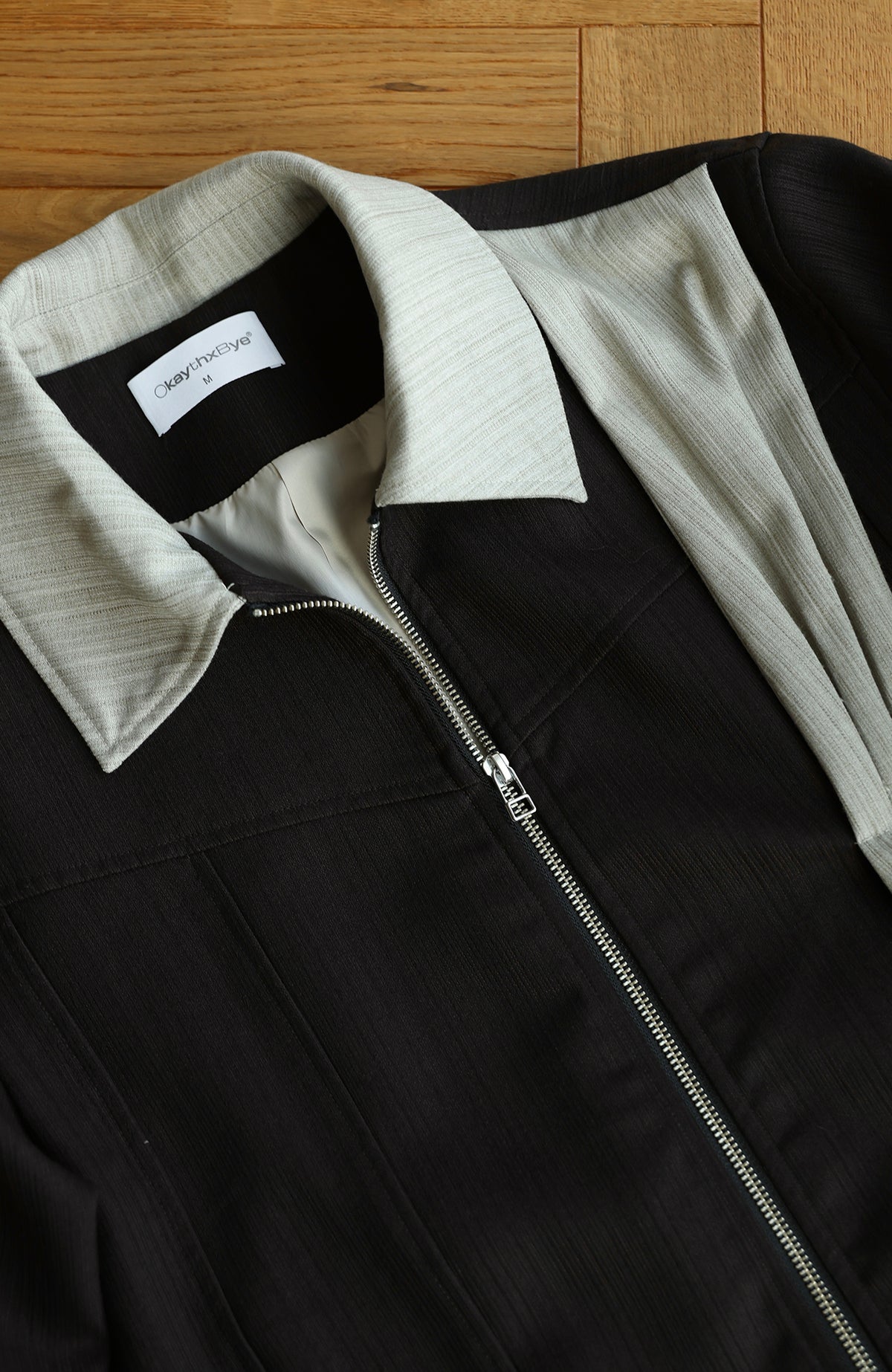 OKAYTHXBYE Deconstructed Spliced Textured Stripe Short Jacket