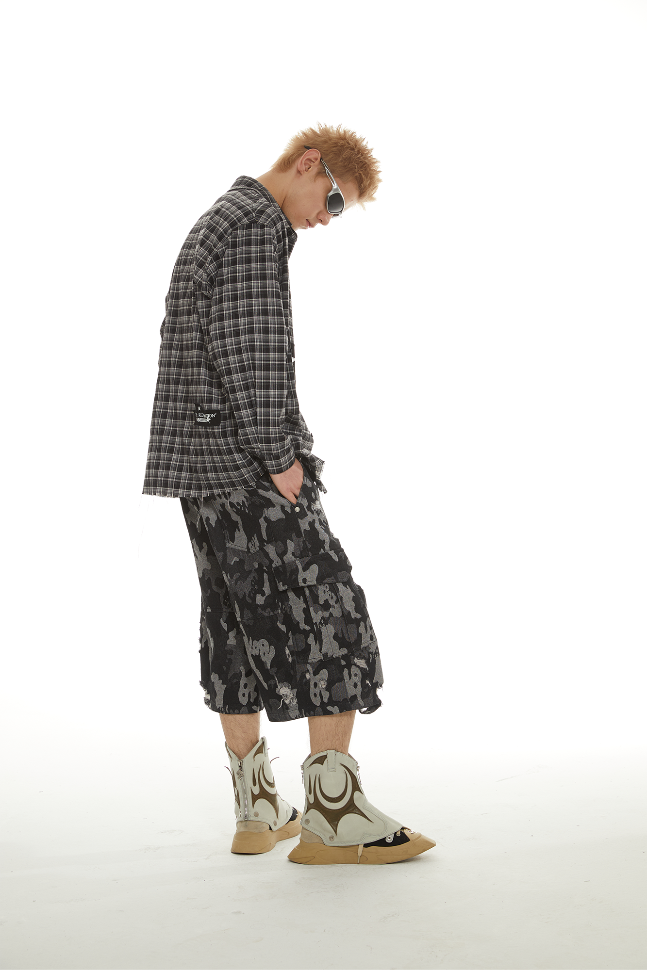 PASET Retro Distressed Camo Cargo Shorts