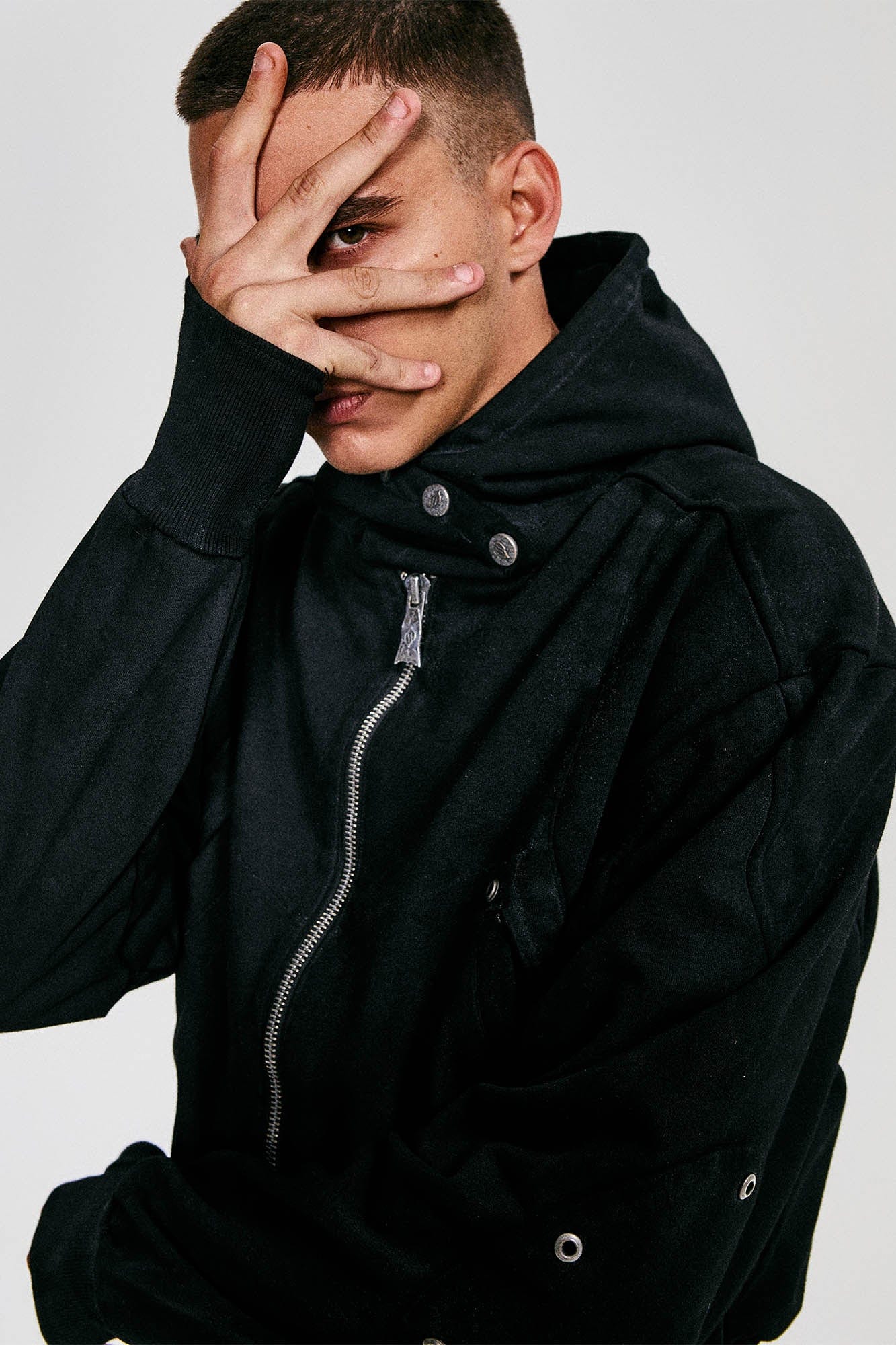FLYERRER Grommet Spliced Zip-Up Cropped Hoodie, premium urban and streetwear designers apparel on PROJECTISR.com, FLYERRER