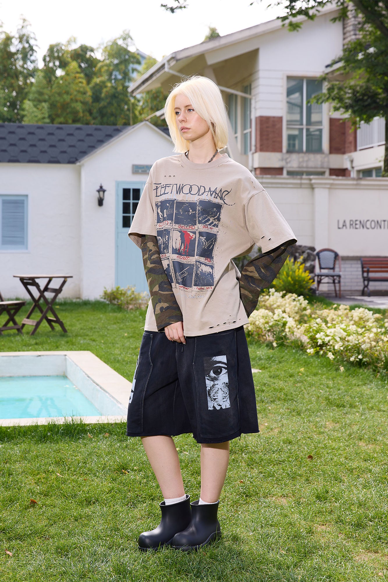 ERROR CODE ROBOT Camo Layered Distressed Long-Sleeve Tee