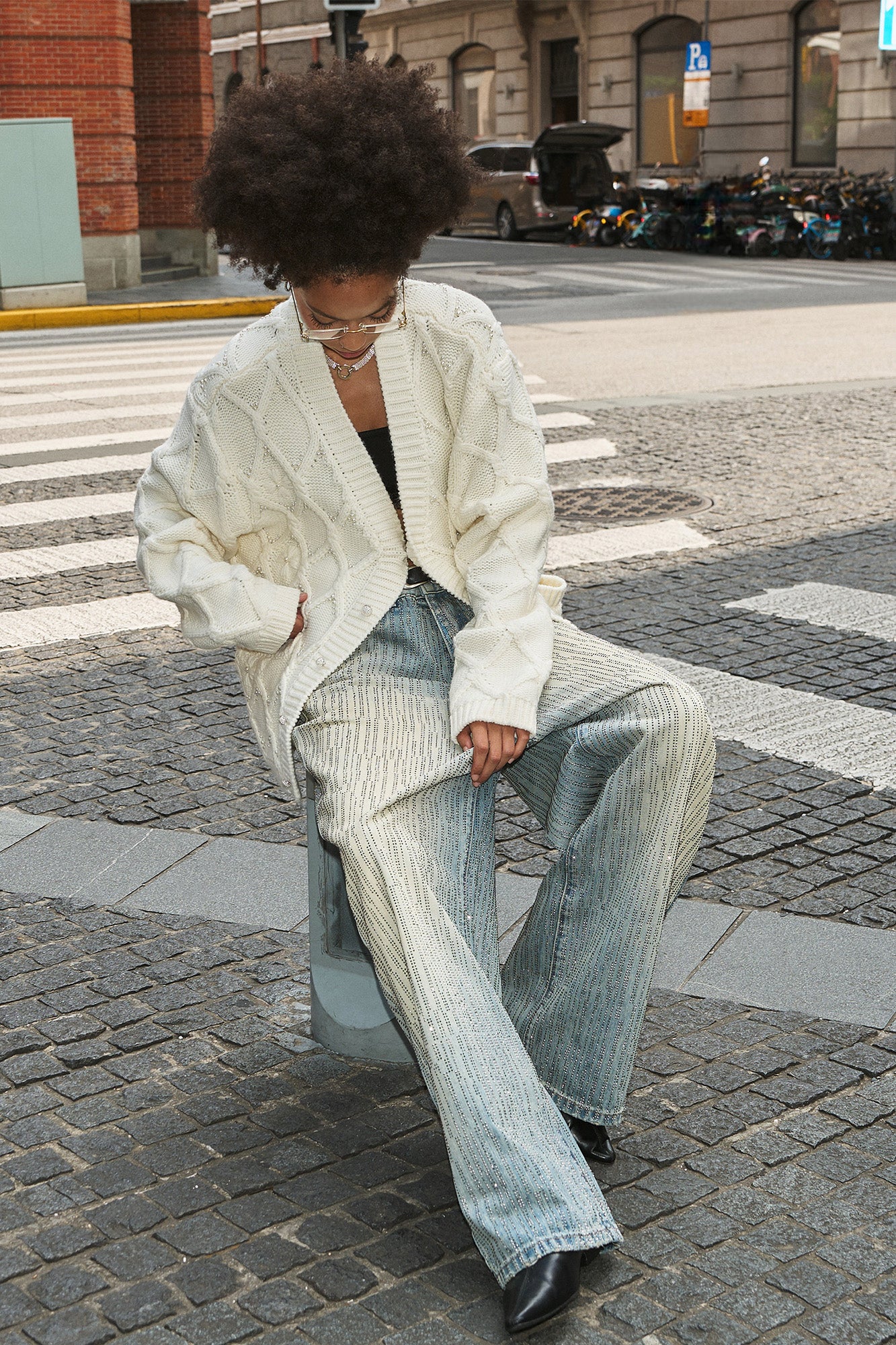 STEEPC Lattice Pearl-Stitched Wool-Blend Cardigan