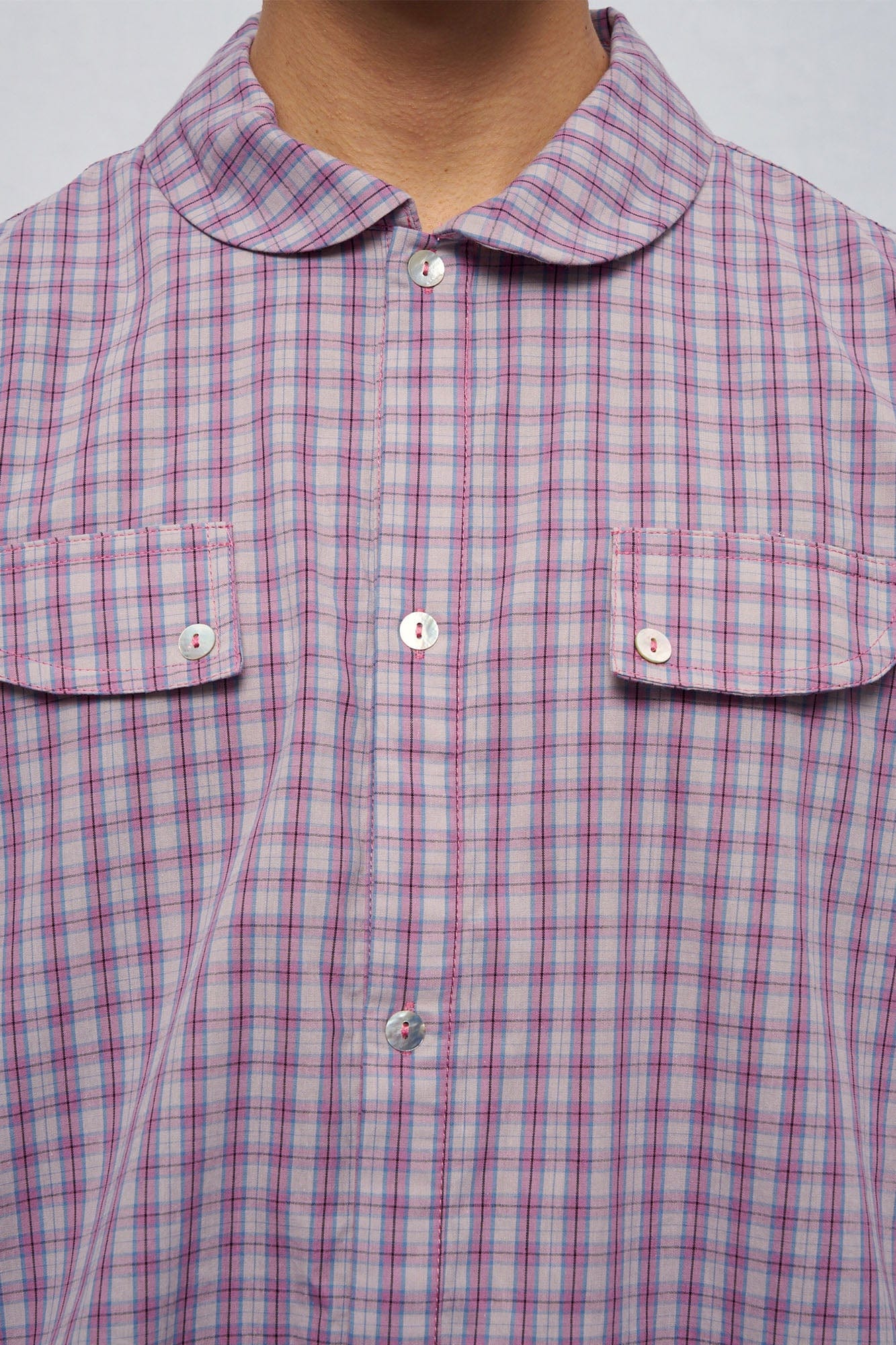 UNLIMITED MOTE Drawstring Hem Plaid Peter Pan Collar Half Shirt, premium urban and streetwear designers apparel on PROJECTISR.com, UNLIMITED MOTE
