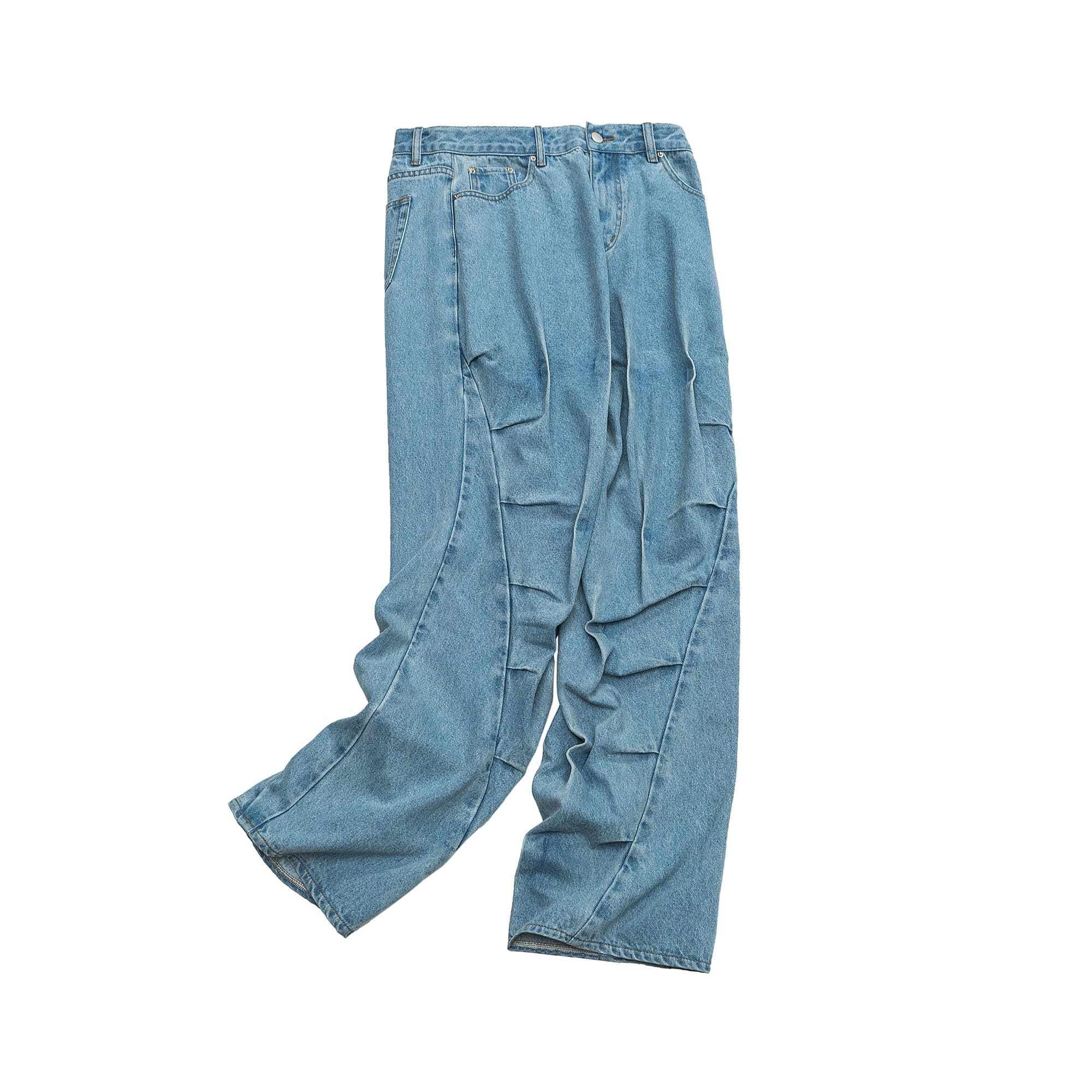 ME DA IGUAL Deconstructed Washed Ruched Jeans, premium urban and streetwear designers apparel on PROJECTISR.com, ME DA IGUAL