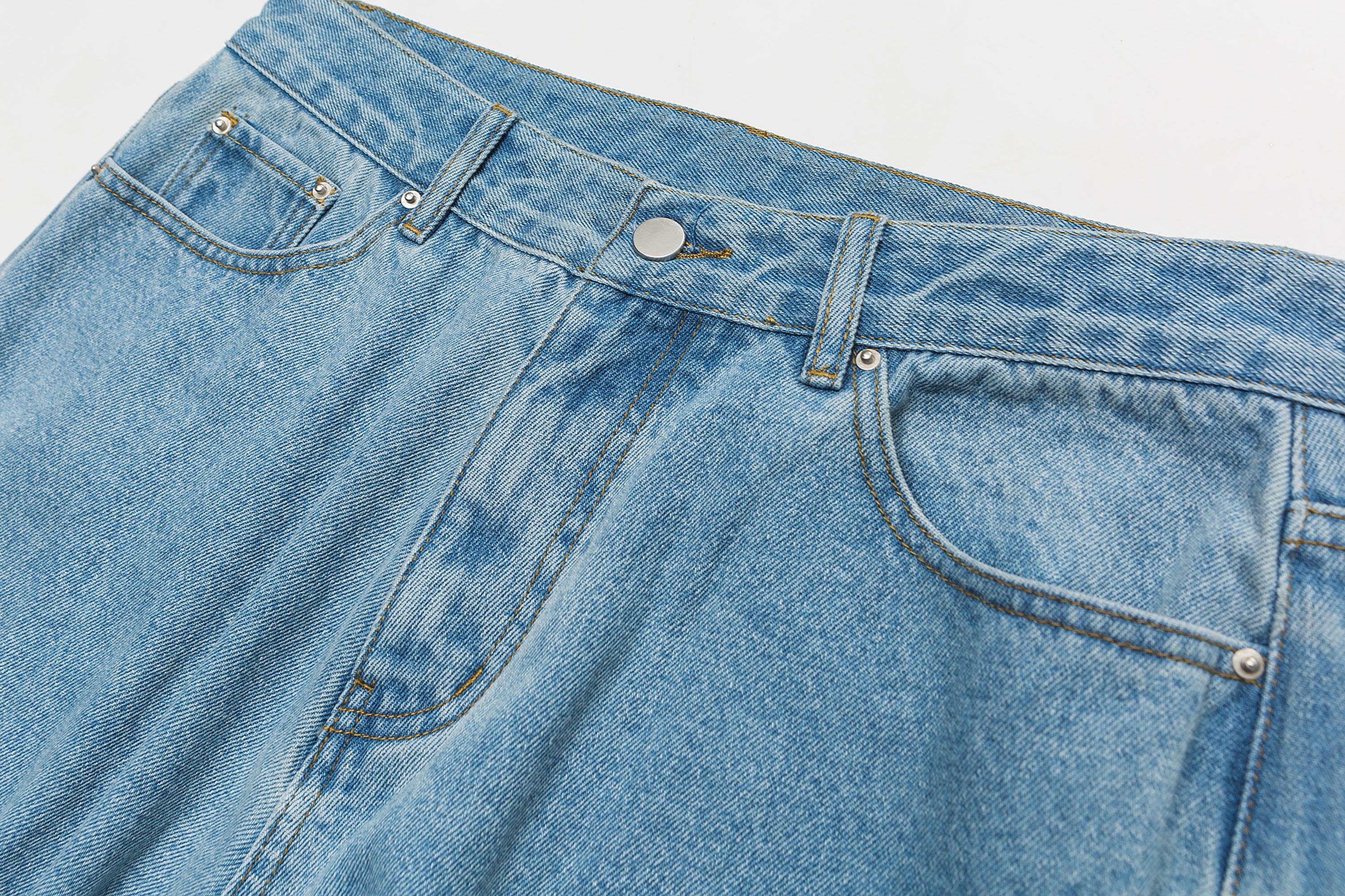 ME DA IGUAL Deconstructed Washed Ruched Jeans, premium urban and streetwear designers apparel on PROJECTISR.com, ME DA IGUAL