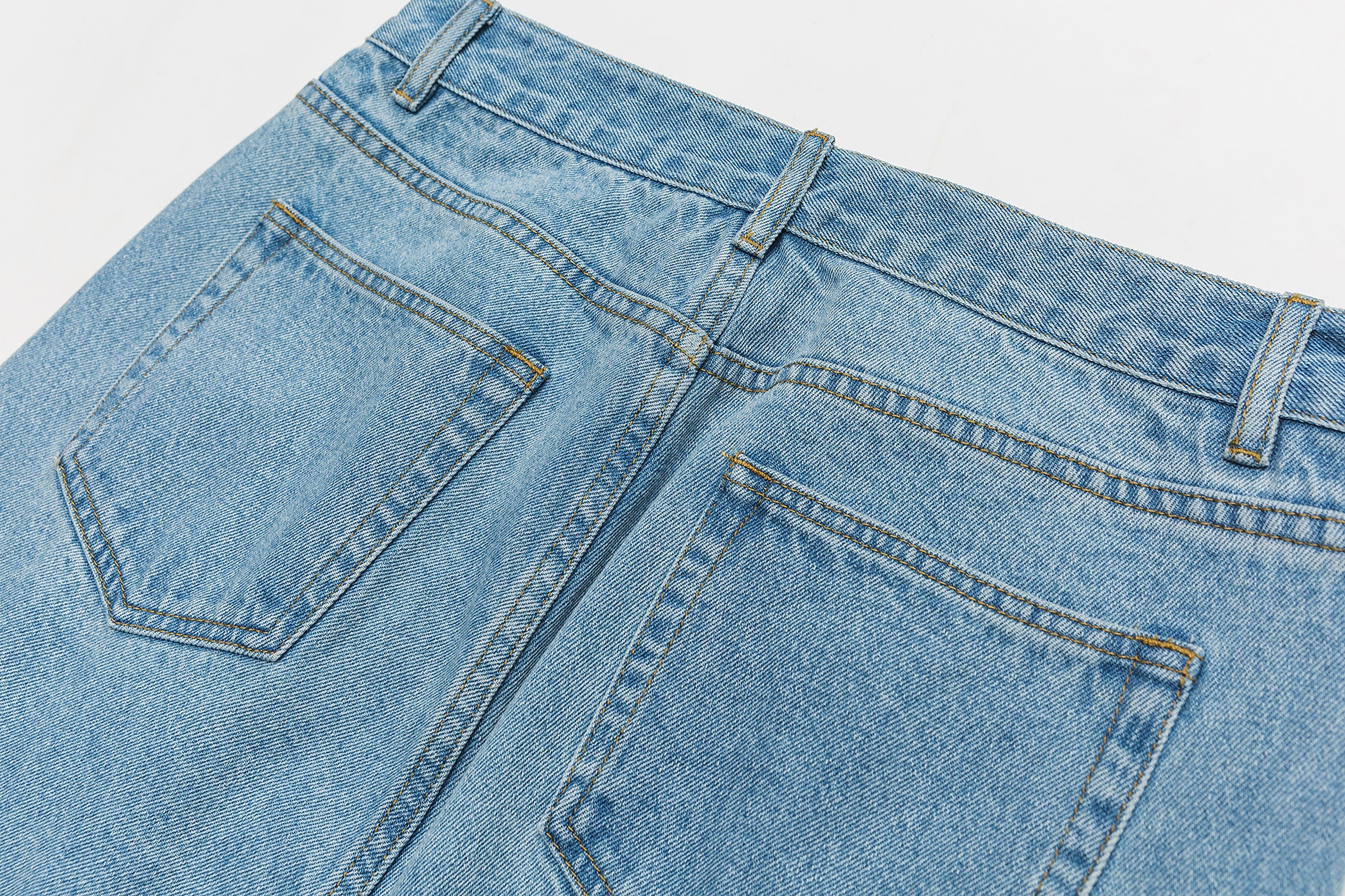 ME DA IGUAL Deconstructed Washed Ruched Jeans, premium urban and streetwear designers apparel on PROJECTISR.com, ME DA IGUAL
