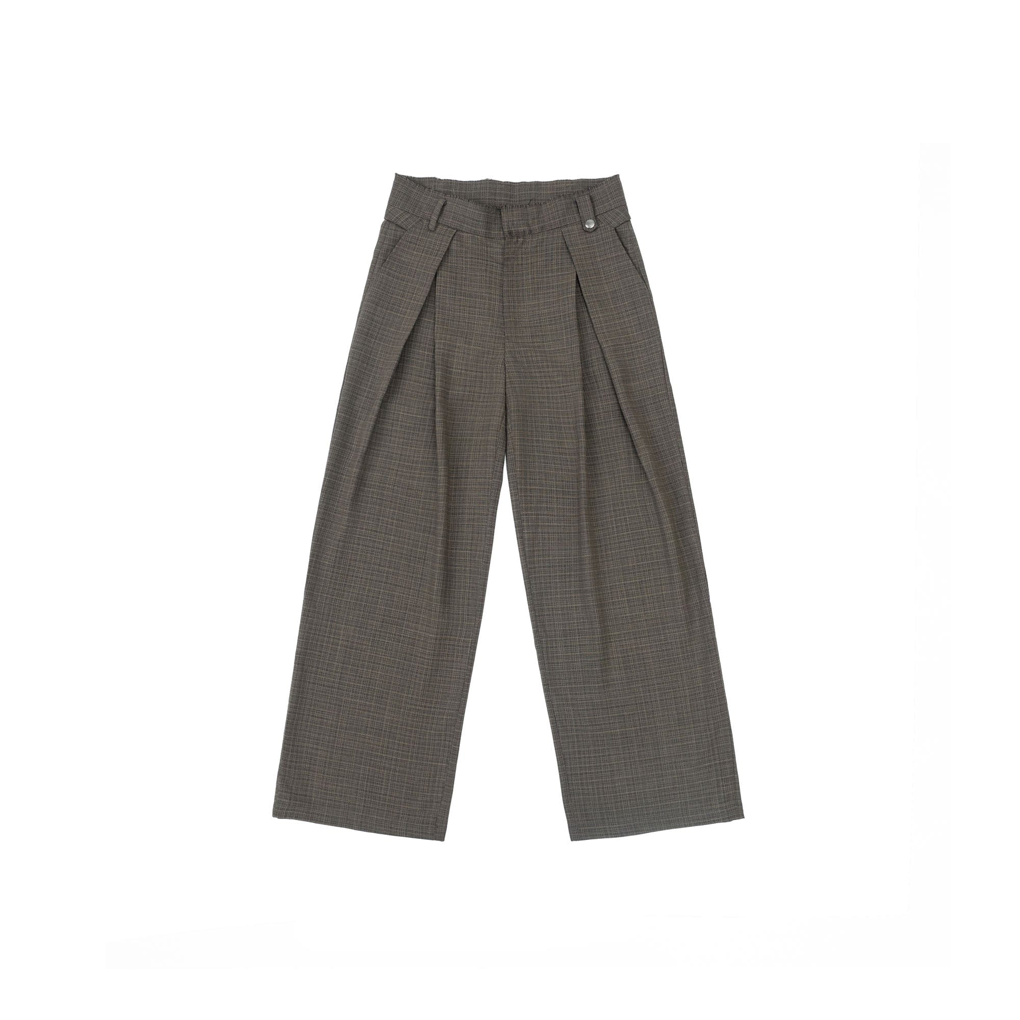 IN EXISTENCE Inverted Pleats Mini Check Wide-Leg Trousers, premium urban and streetwear designers apparel on PROJECTISR.com, IN EXISTENCE