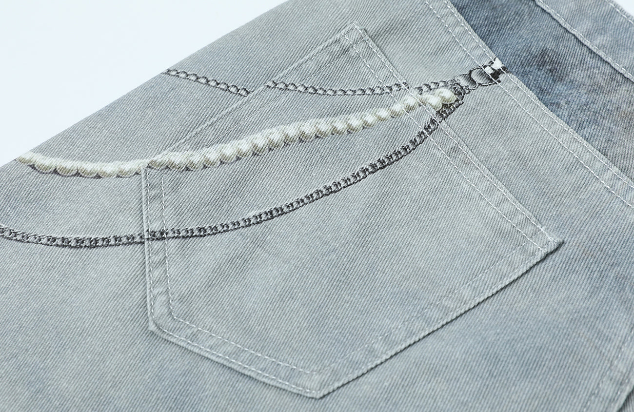 TGNS Distressed Chain Graphic Oversized Jeans