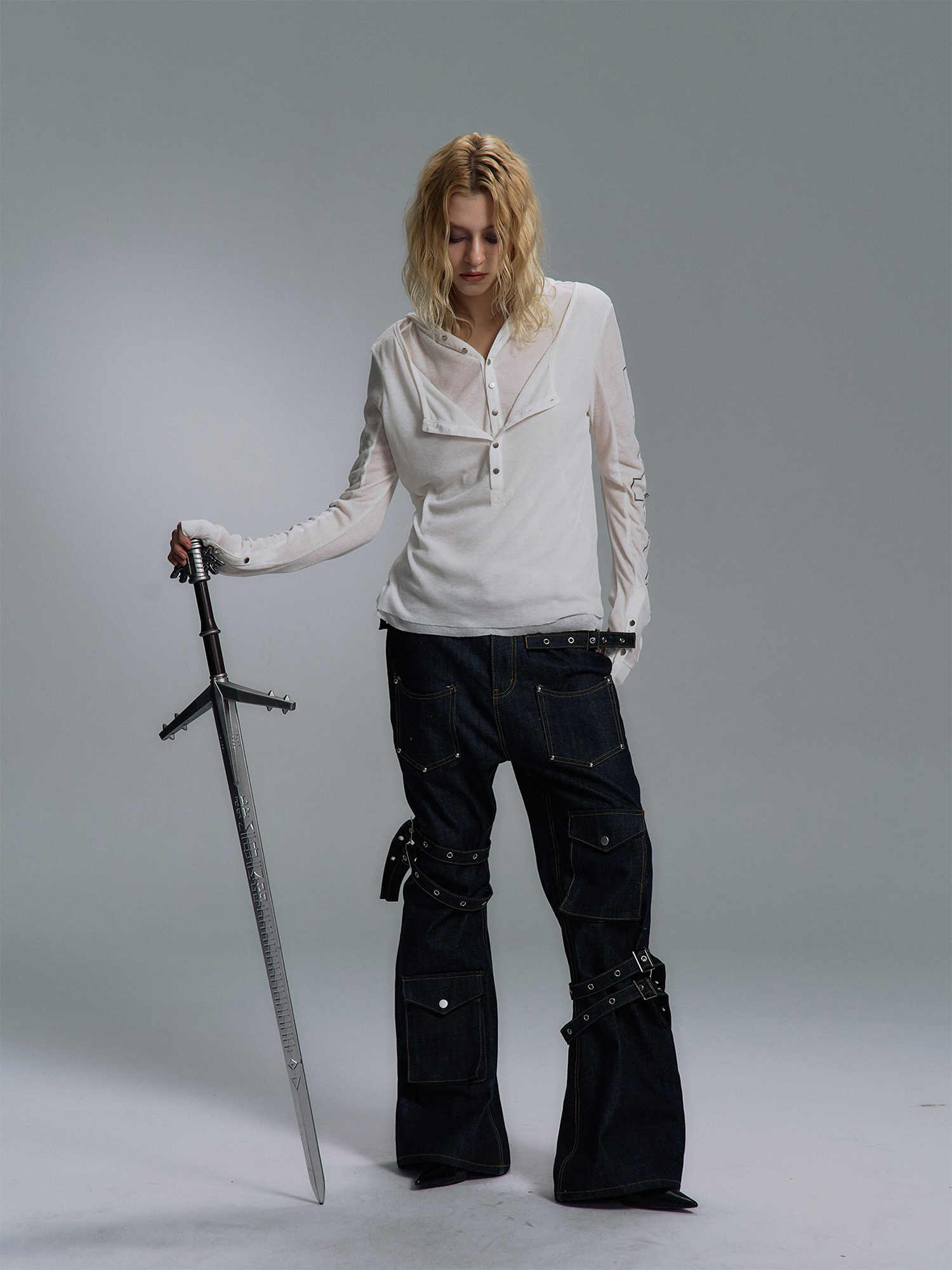 PAIKI Cross Layered Slim Hooded Long Sleeve Tee