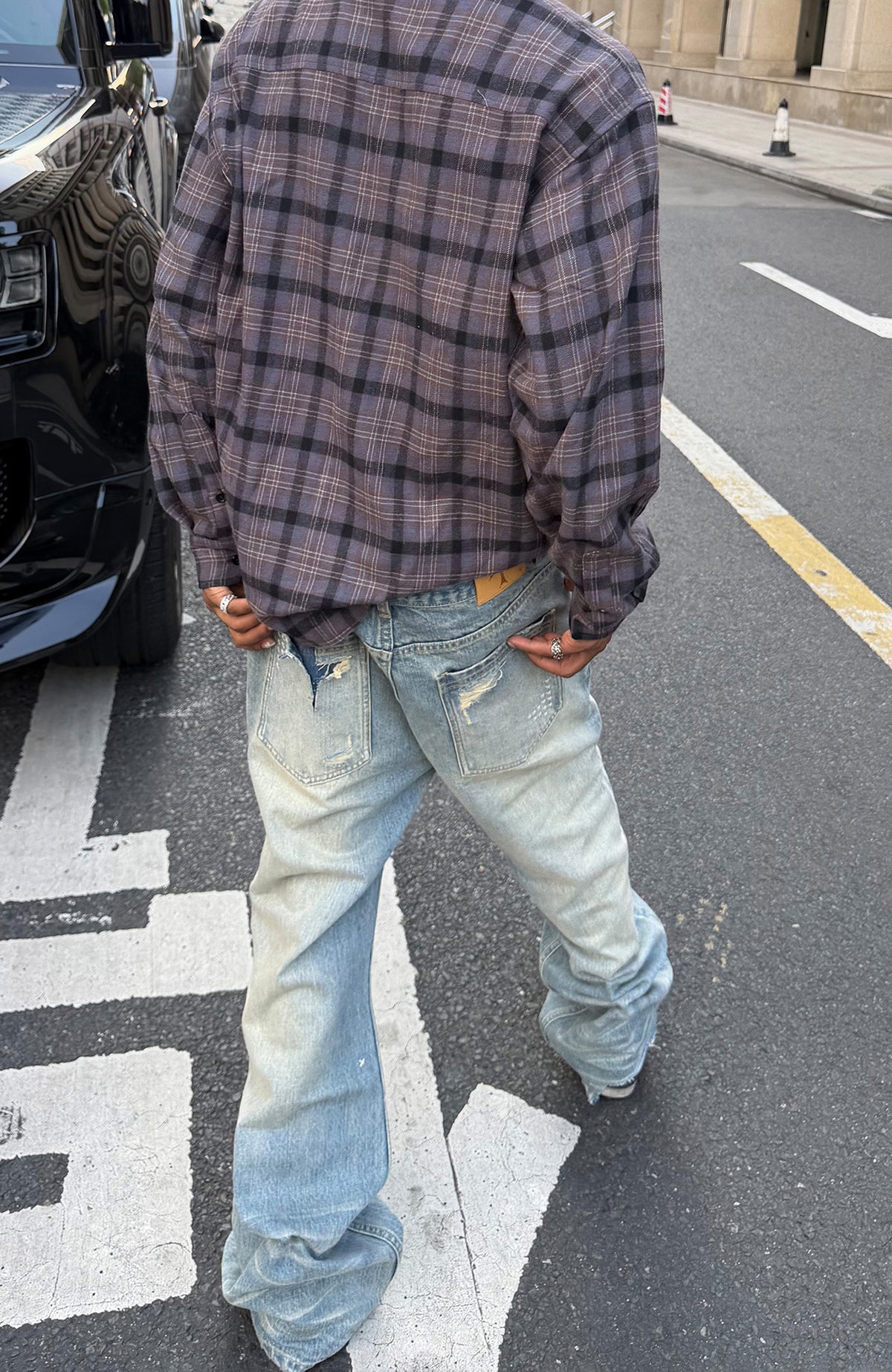 STEEPC Washed Distressed Embroidered Patch Straight-Leg Jeans
