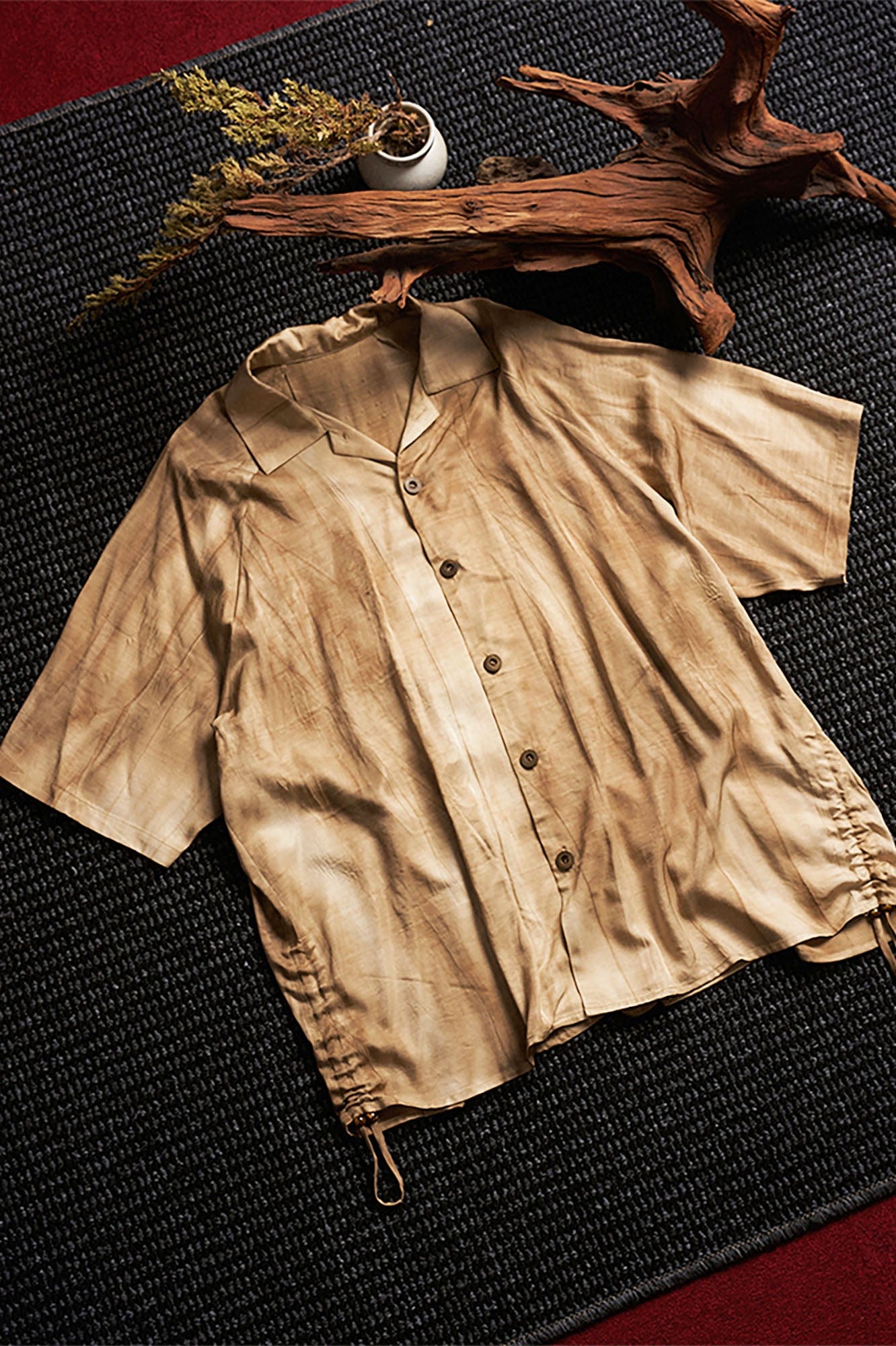 GONGHE REPUB Flowy Distressed Tie-Dye Oversized Half Shirt, premium urban and streetwear designers apparel on PROJECTISR.com, GONGHE REPUB