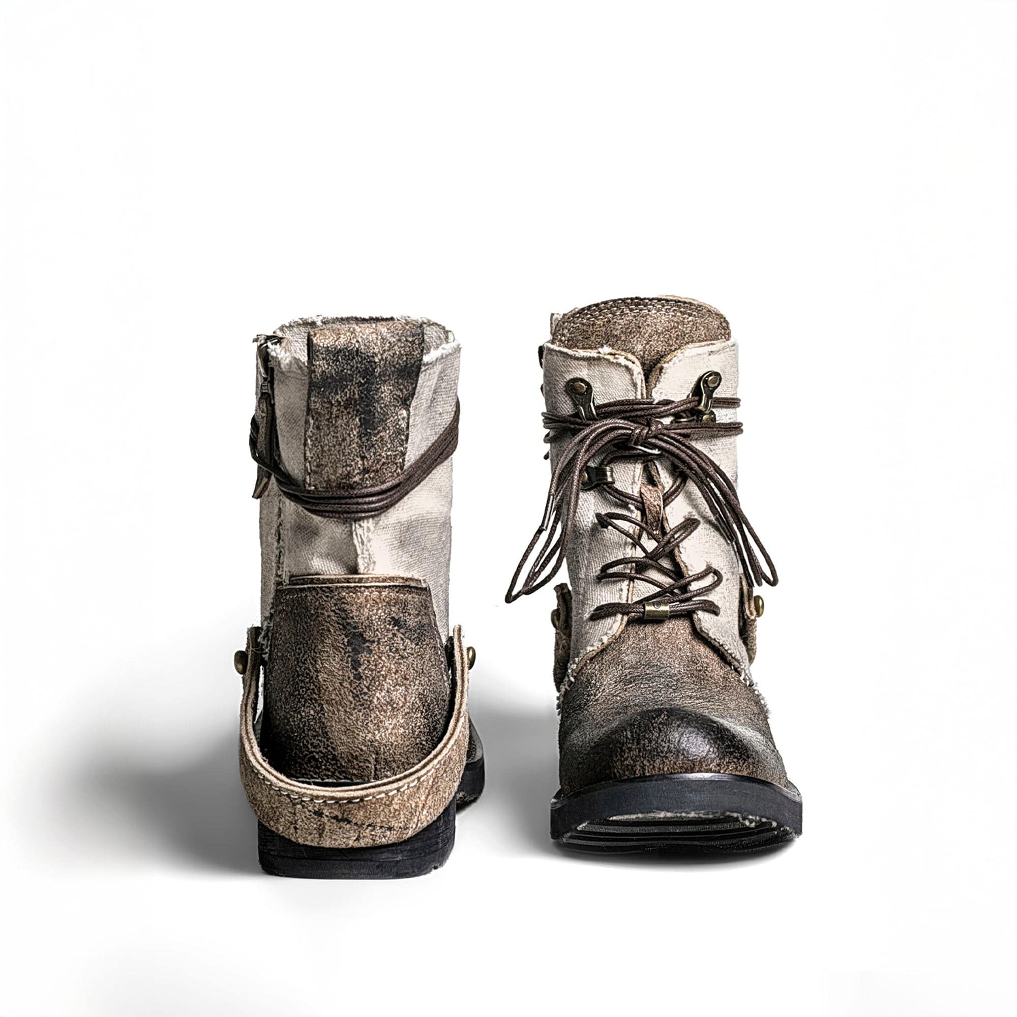 REWRITE Distressed Contrast Canvas-Leather Combat Boots, premium urban and streetwear designers apparel on PROJECTISR.com, REWRITE
