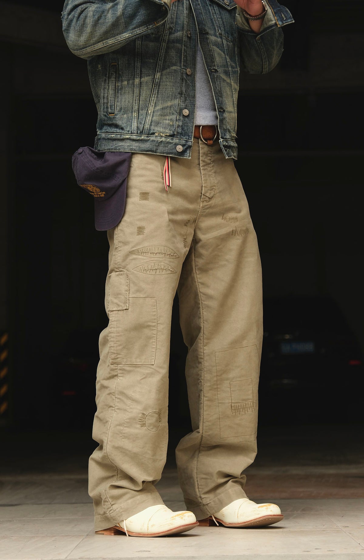 NEIGBORL Retro Washed Hand-Stitched Straight-Leg Cargo Pants
