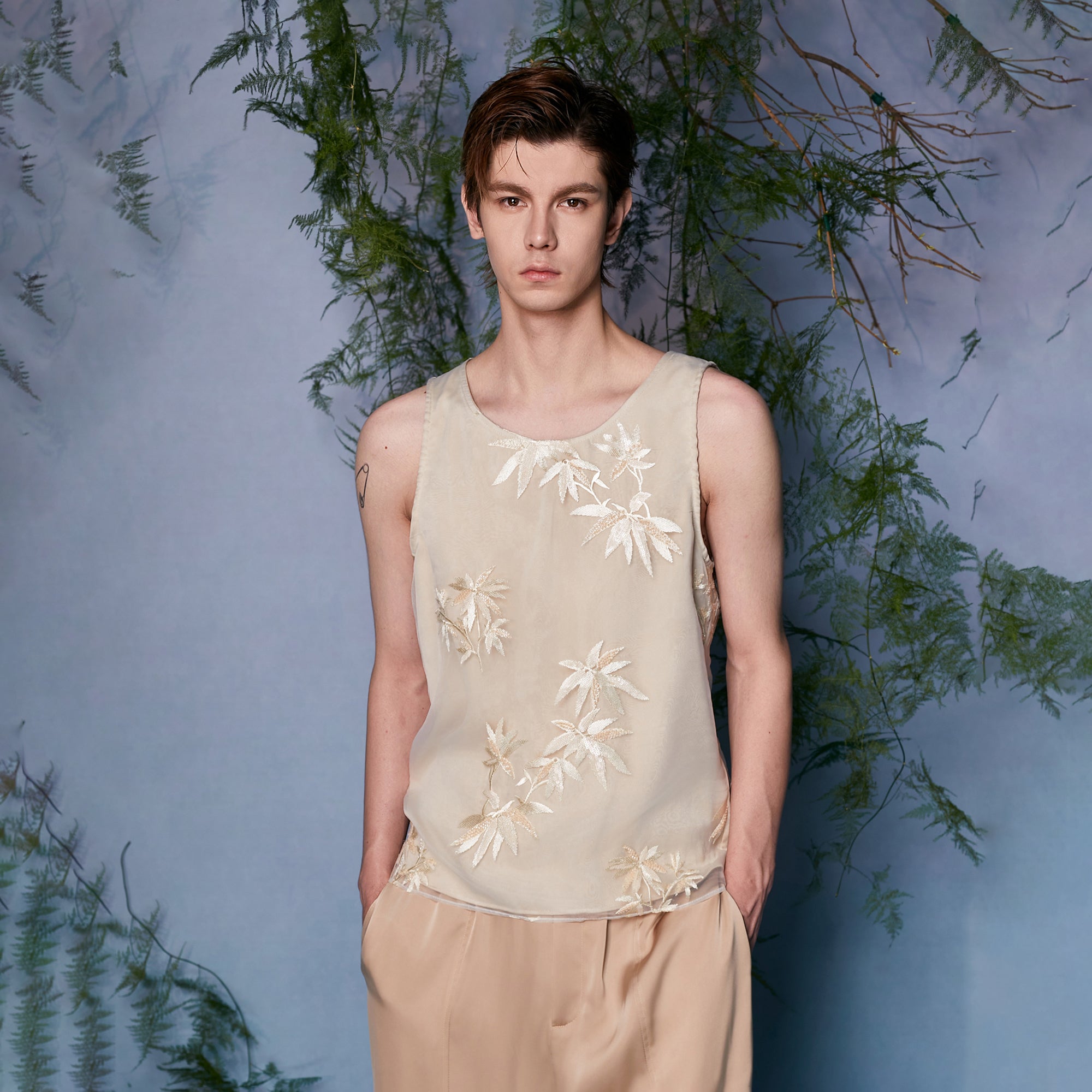 JIECHI Bamboo Embroidered Tank Top, premium urban and streetwear designers apparel on PROJECTISR.com, JIECHI