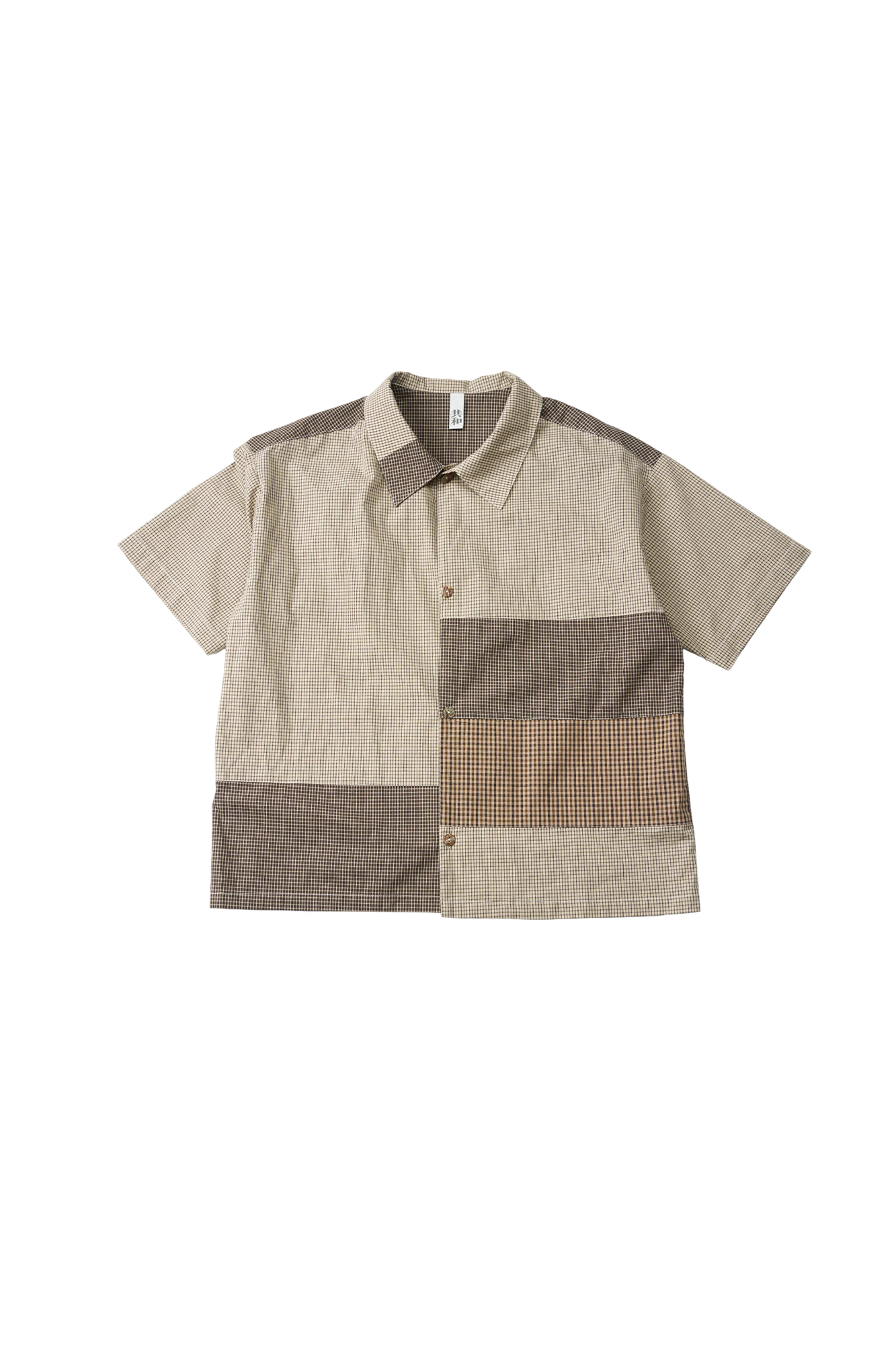 GONGHE REPUB Patchwork Check Relaxed Shirt, premium urban and streetwear designers apparel on PROJECTISR.com, GONGHE REPUB