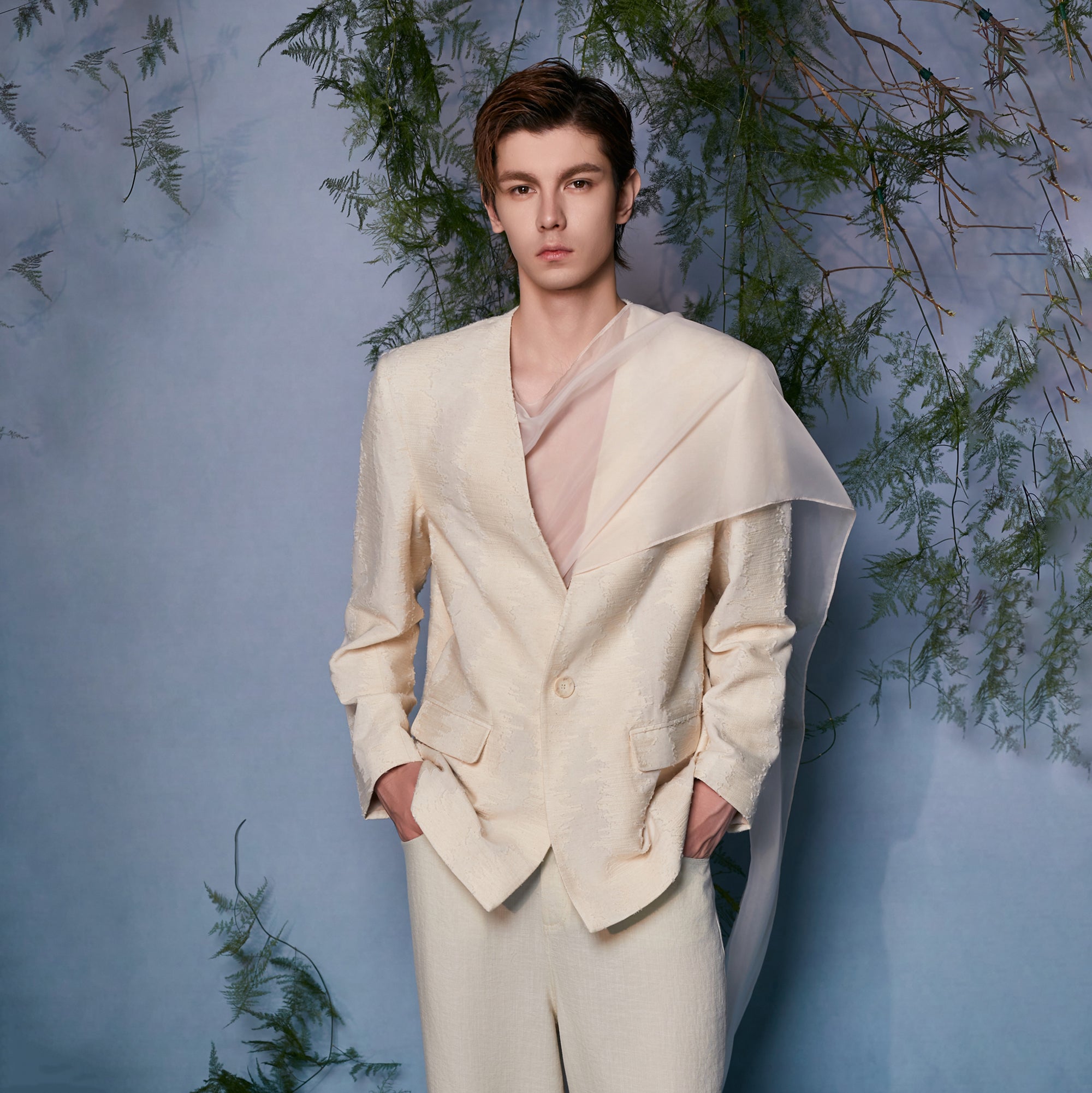 JIECHI Asymmetrical Overlay Draped Blazer, premium urban and streetwear designers apparel on PROJECTISR.com, JIECHI