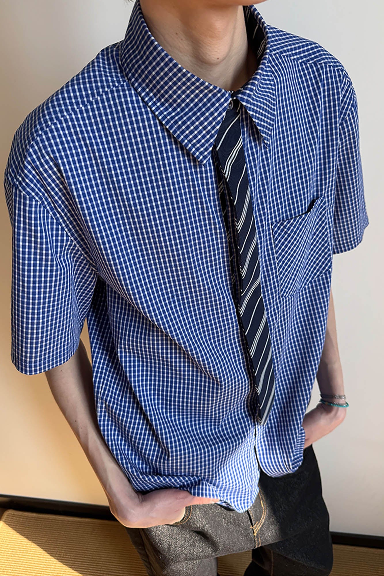 KREATE Preppy Half-Sleeve Shirt with Tie, premium urban and streetwear designers apparel on PROJECTISR.com, KREATE