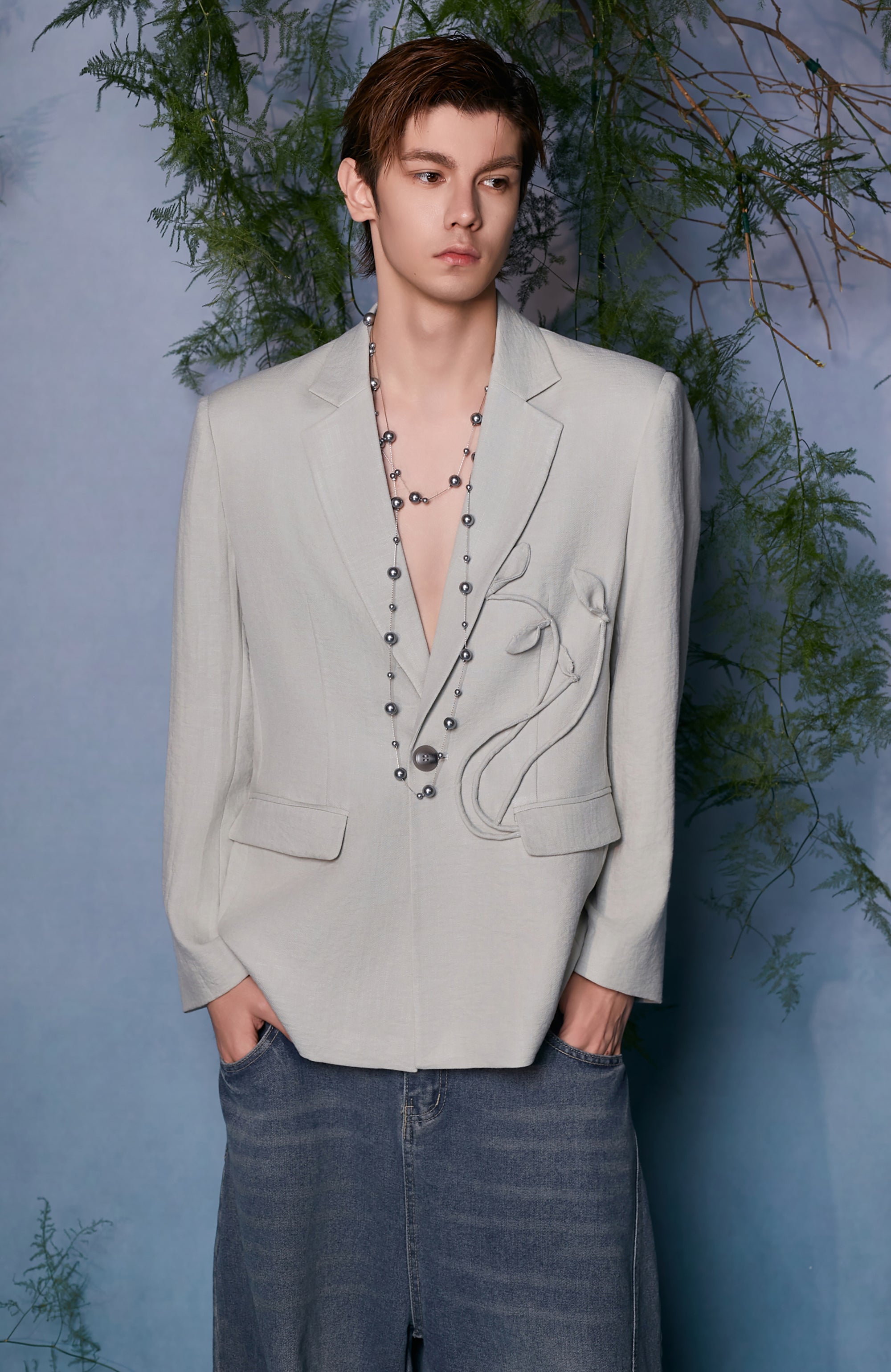 JIECHI Embroidered Floral Linework Blazer, premium urban and streetwear designers apparel on PROJECTISR.com, JIECHI