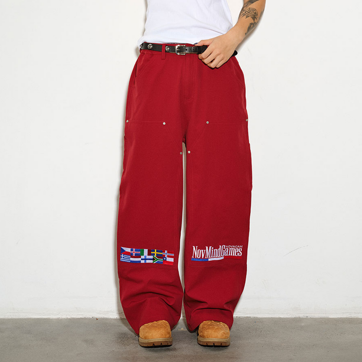 NOVACAM Retro Embroidered Wide-Leg Cargo Pants