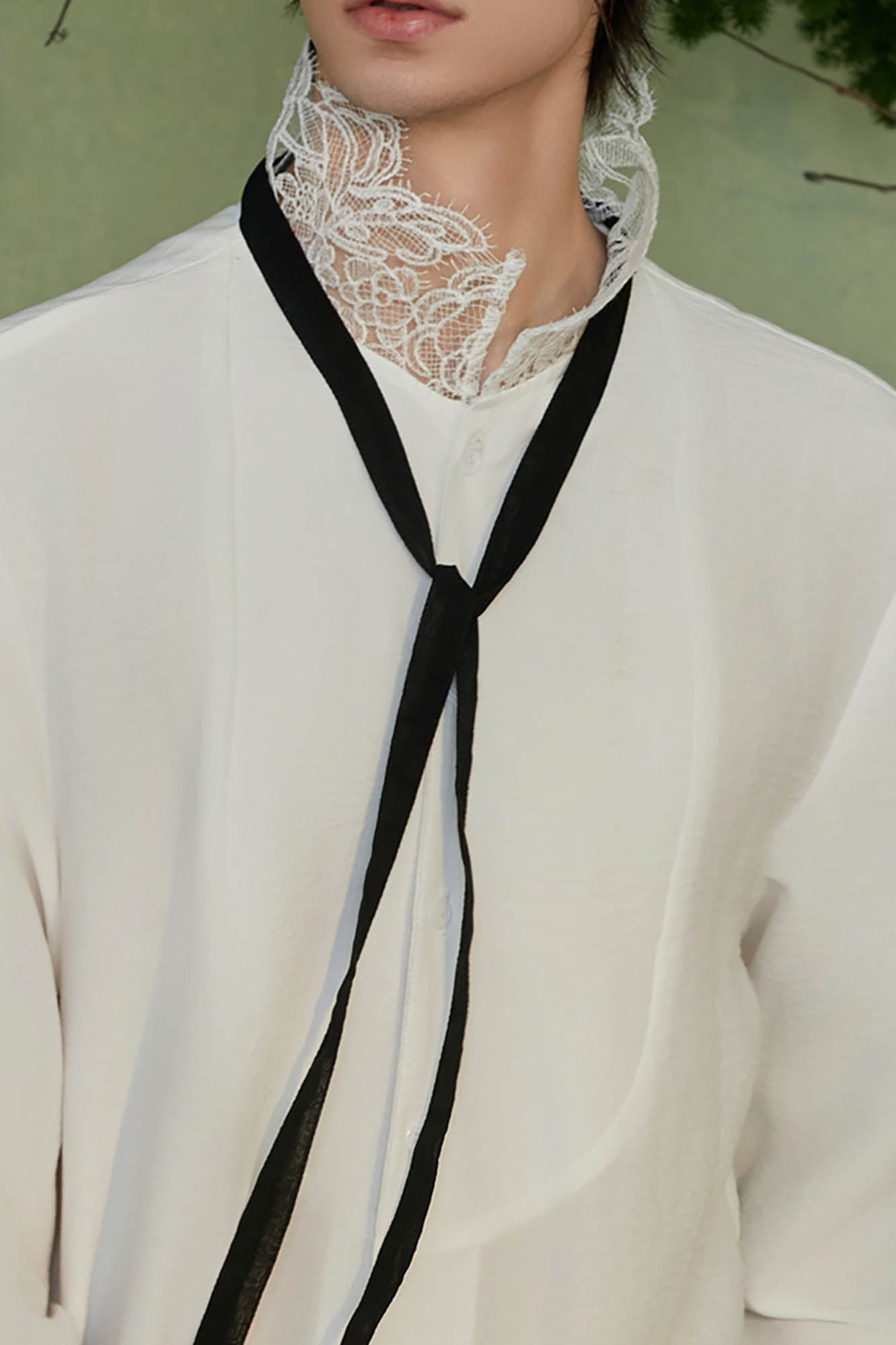 JIECHI Lace Tie Shirt, premium urban and streetwear designers apparel on PROJECTISR.com, JIECHI