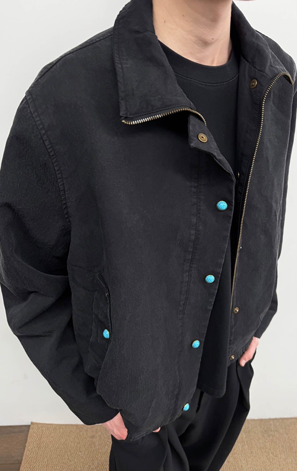 KREATE Gem Button Stand-Collar Wellington Jacket, premium urban and streetwear designers apparel on PROJECTISR.com, KREATE