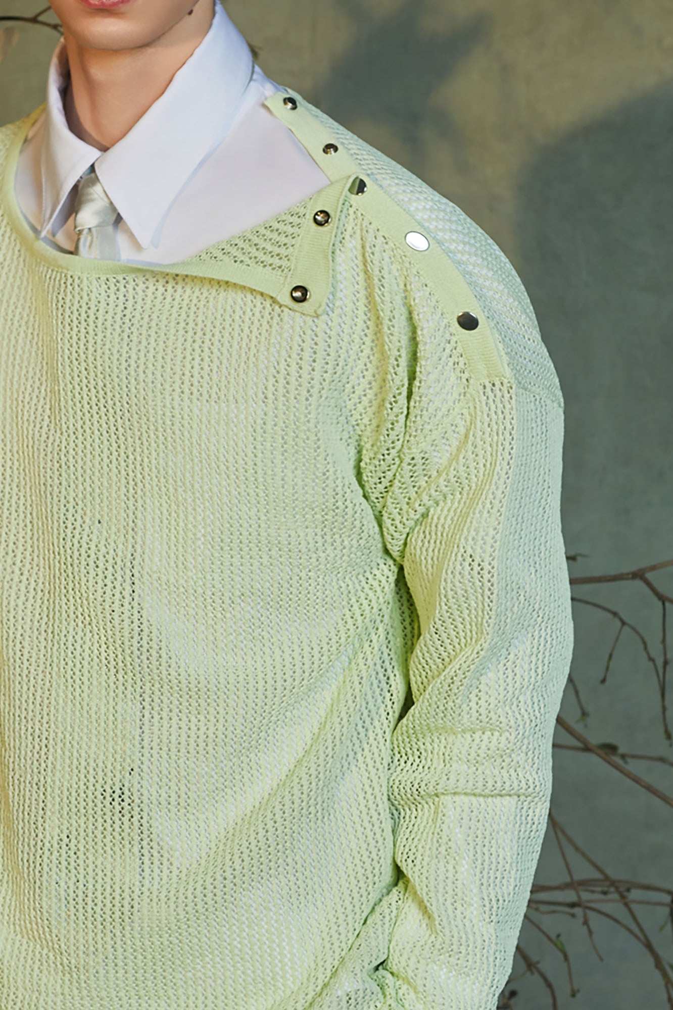JIECHI Snap-Shoulder Open-Knit Sweater, premium urban and streetwear designers apparel on PROJECTISR.com, JIECHI