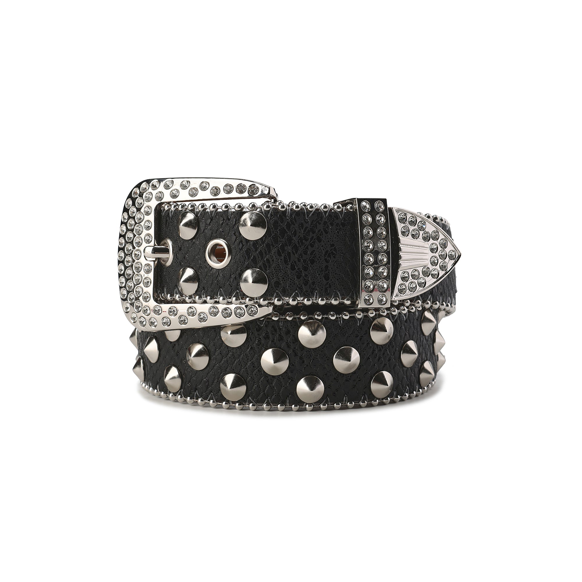 CYCYCY Serpentine Embossed Double Buckle Studded Belt Black