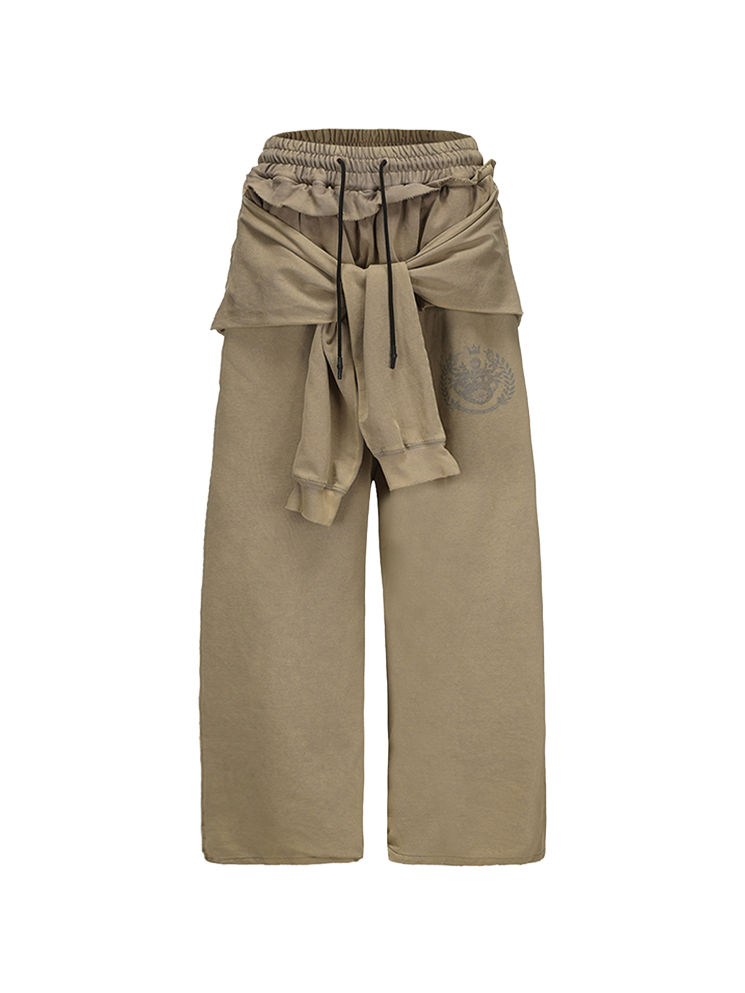 CYCYCY Layered Raw Edge Wide-Leg Sweatpants Khaki