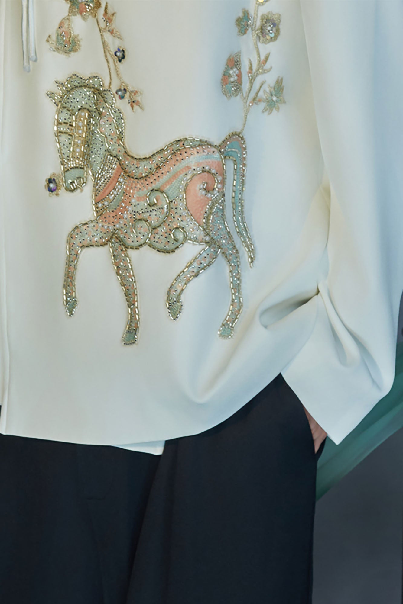 JIECHI Embroidery Horse Asymmetric Wrap Jacket, premium urban and streetwear designers apparel on PROJECTISR.com, JIECHI