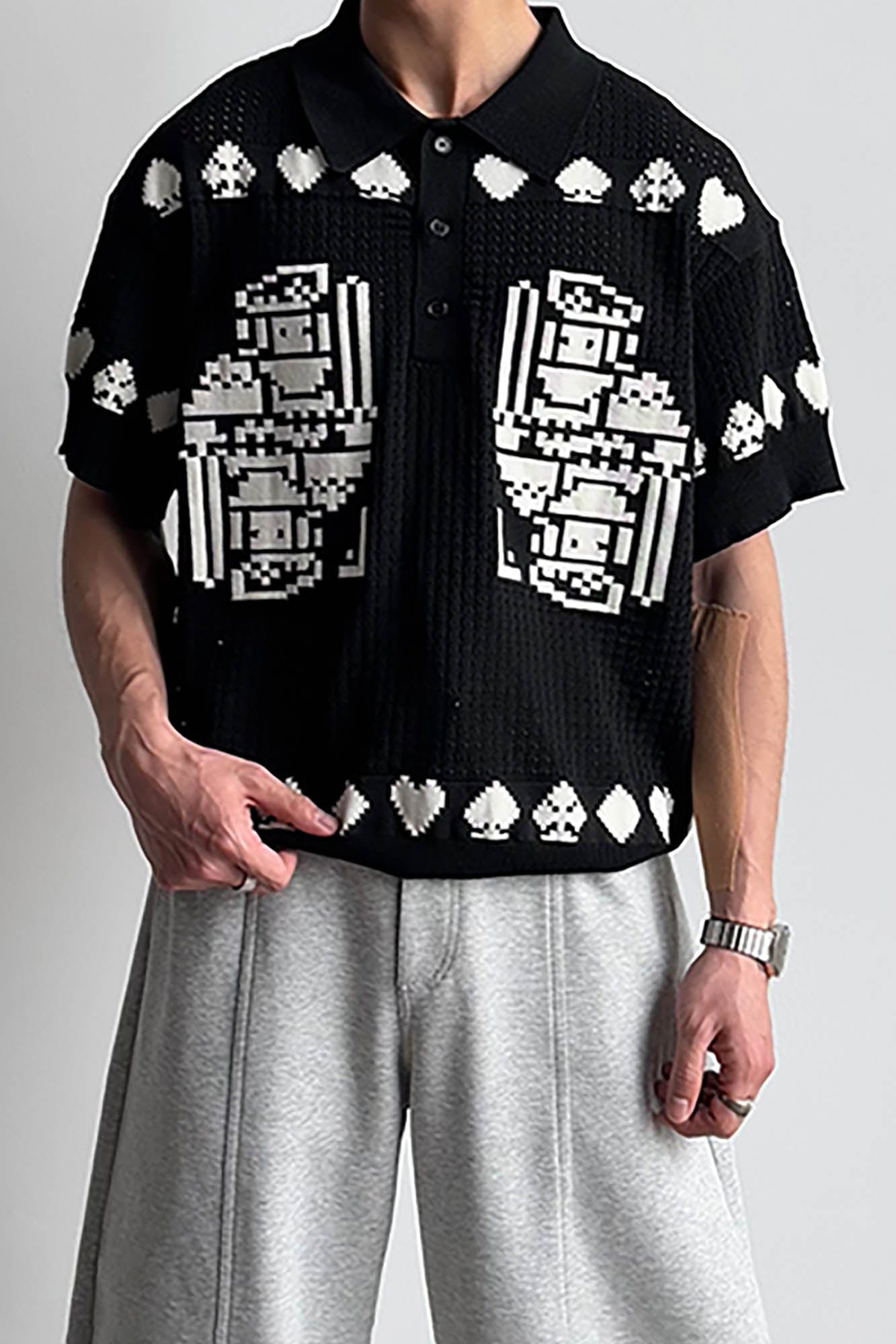 KREATE Pixel Poker Knitted Mesh Polo Half-Sleeve Shirt, premium urban and streetwear designers apparel on PROJECTISR.com, KREATE