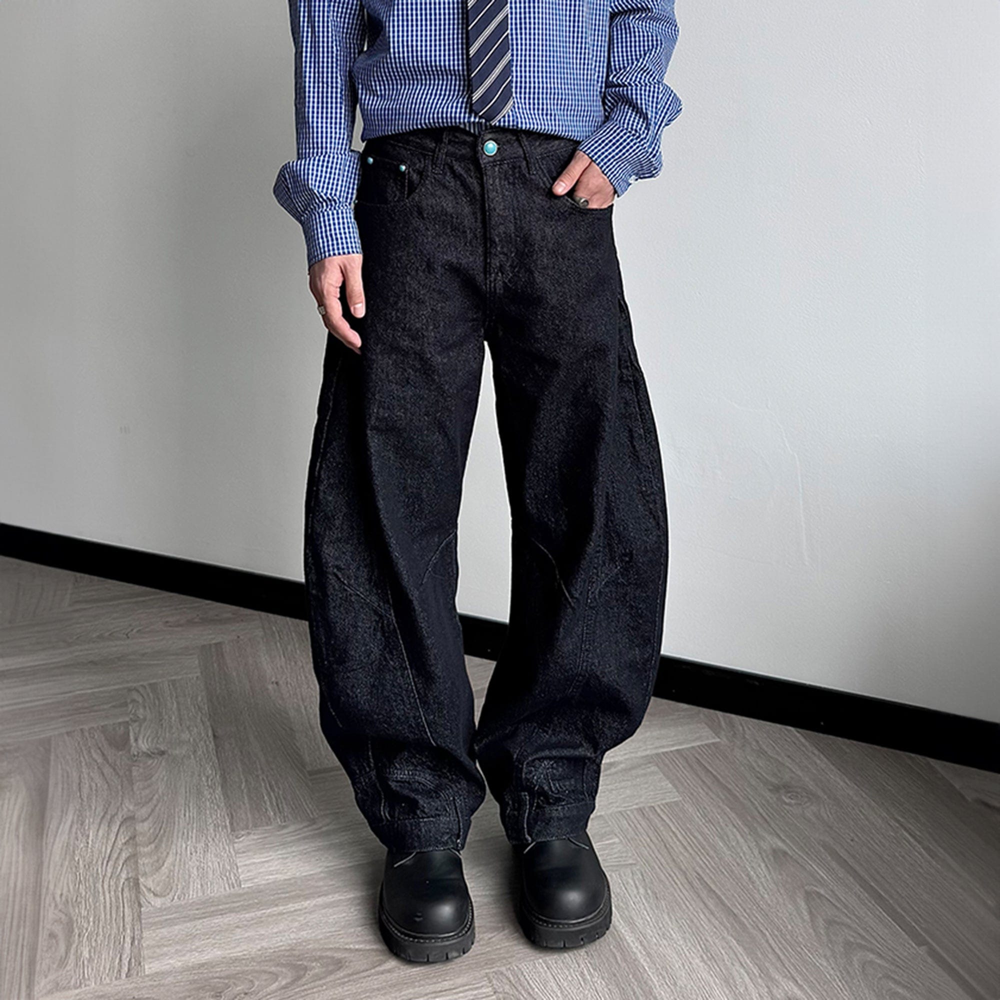 KREATE Reversed Panel Turquoise Rivet Jeans, premium urban and streetwear designers apparel on PROJECTISR.com, KREATE