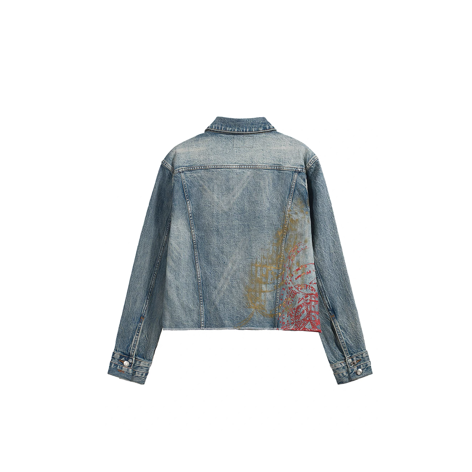 NOTHINGNESS WORLD Washed Multi-Print Denim Jacket, premium urban and streetwear designers apparel on PROJECTISR.com, NOTHINGNESS WORLD