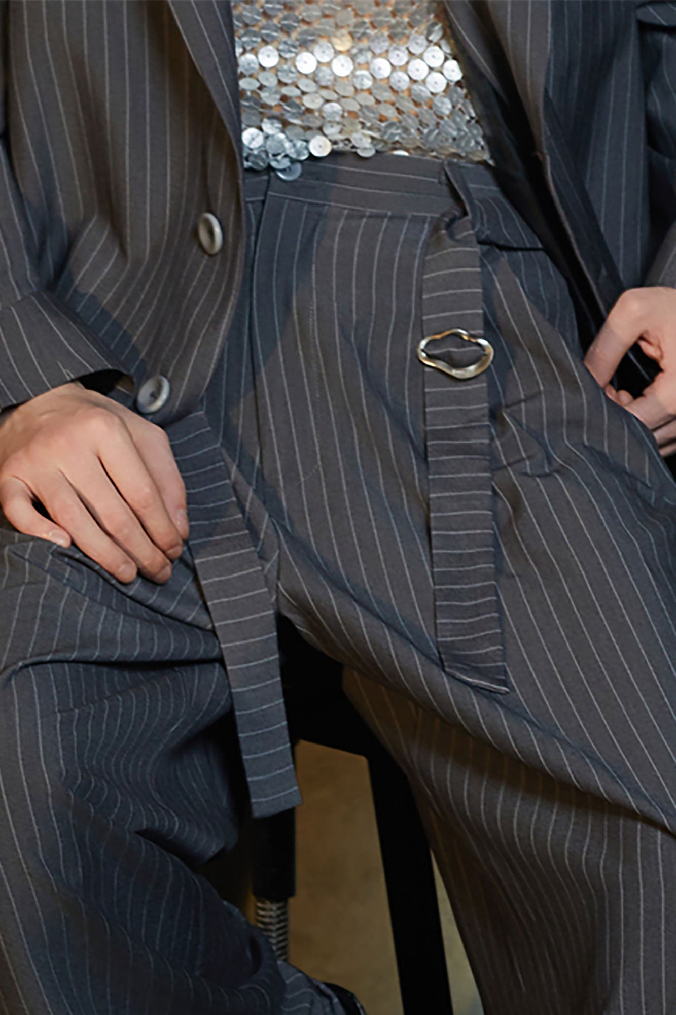 JIECHI Pinstriped Pleats Straight-Leg Trousers, premium urban and streetwear designers apparel on PROJECTISR.com, JIECHI