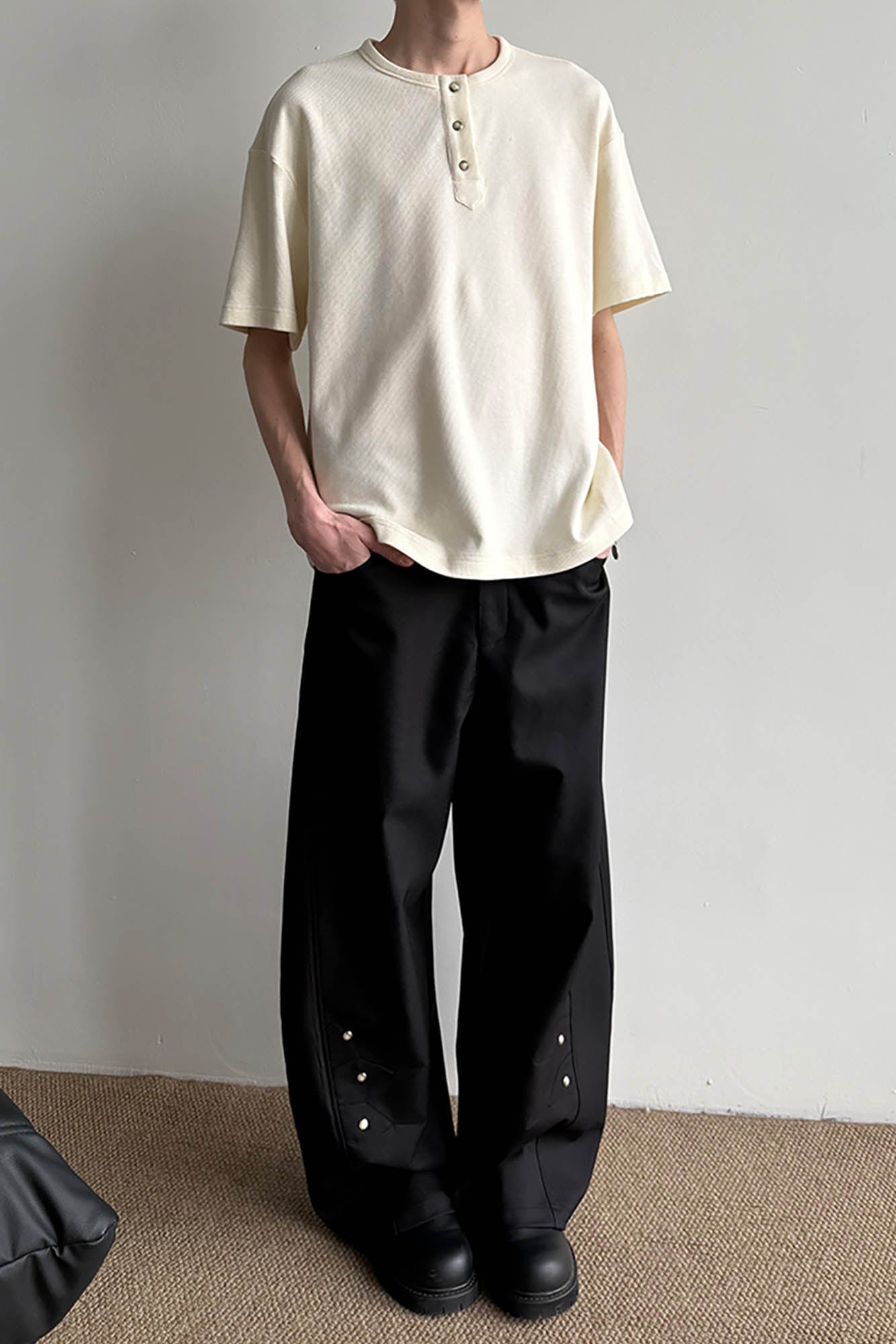 KREATE Petal Buttoned Wide-Leg Trousers, premium urban and streetwear designers apparel on PROJECTISR.com, KREATE