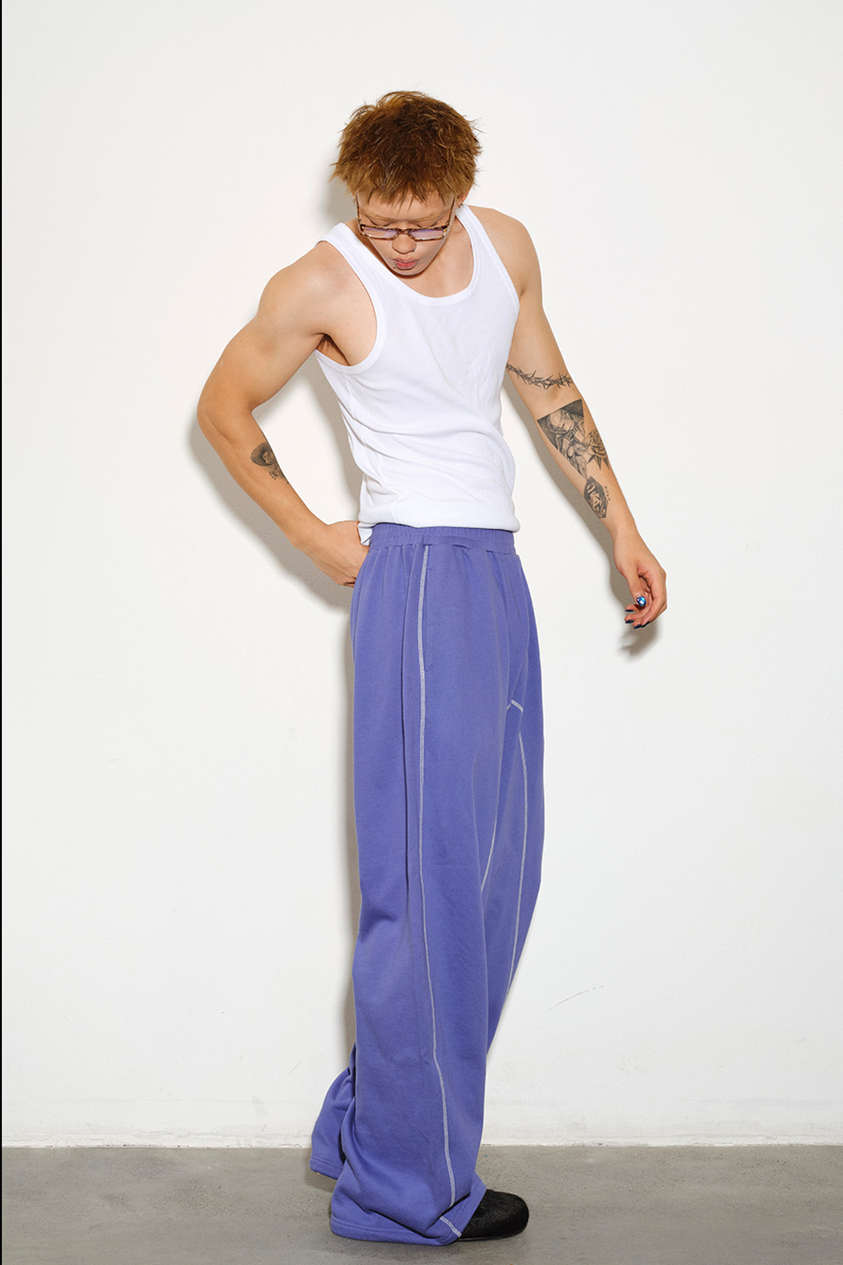 NOVACAM Retro Athletic Embroidered Curved Sweatpants