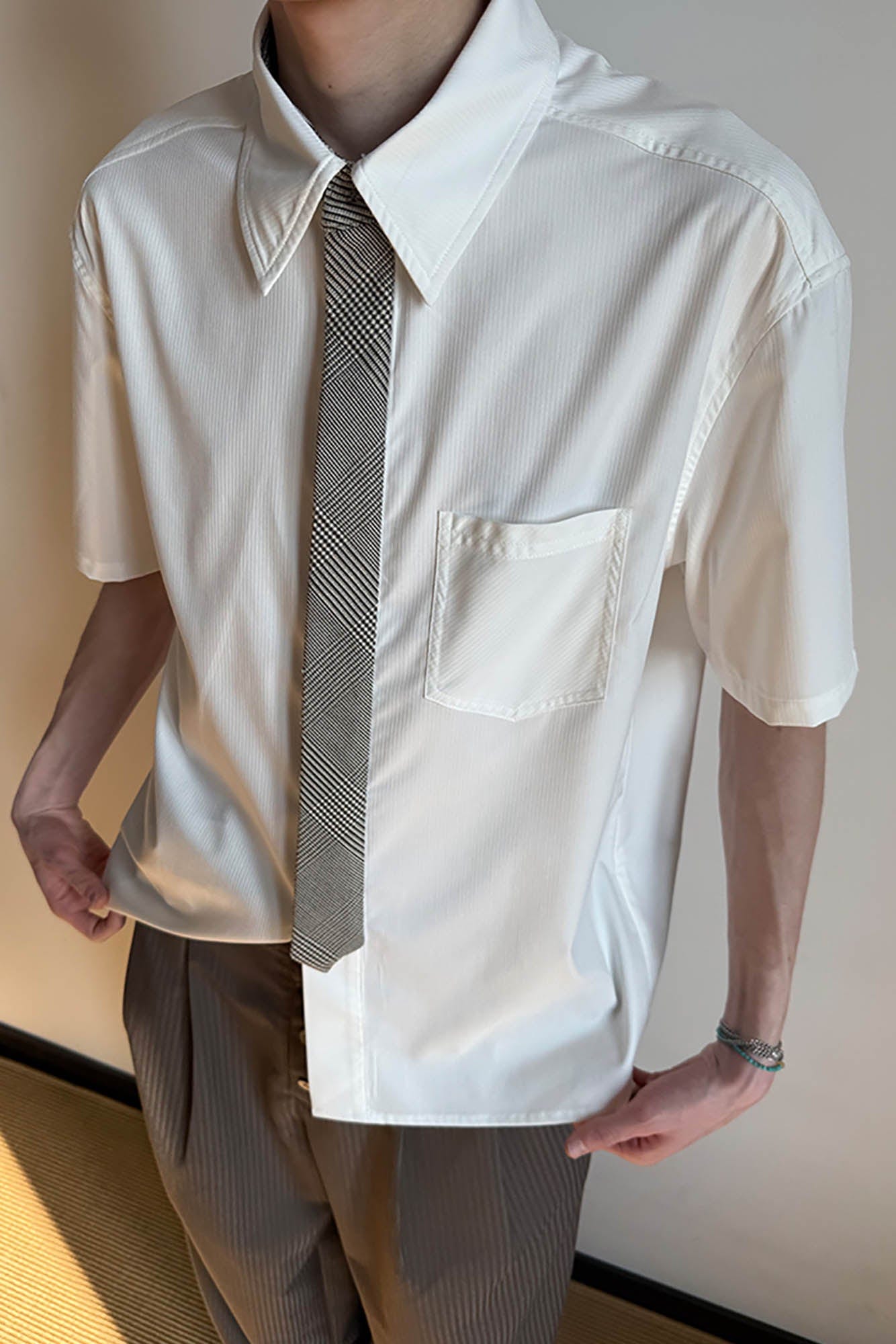 KREATE Preppy Half-Sleeve Shirt with Tie, premium urban and streetwear designers apparel on PROJECTISR.com, KREATE