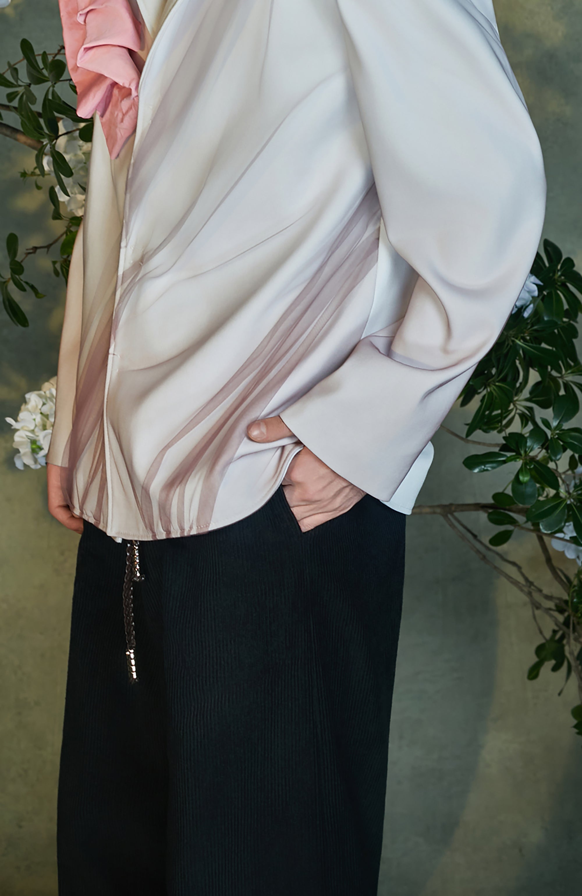 JIECHI Tulle Overlay Ruched Petal Blazer