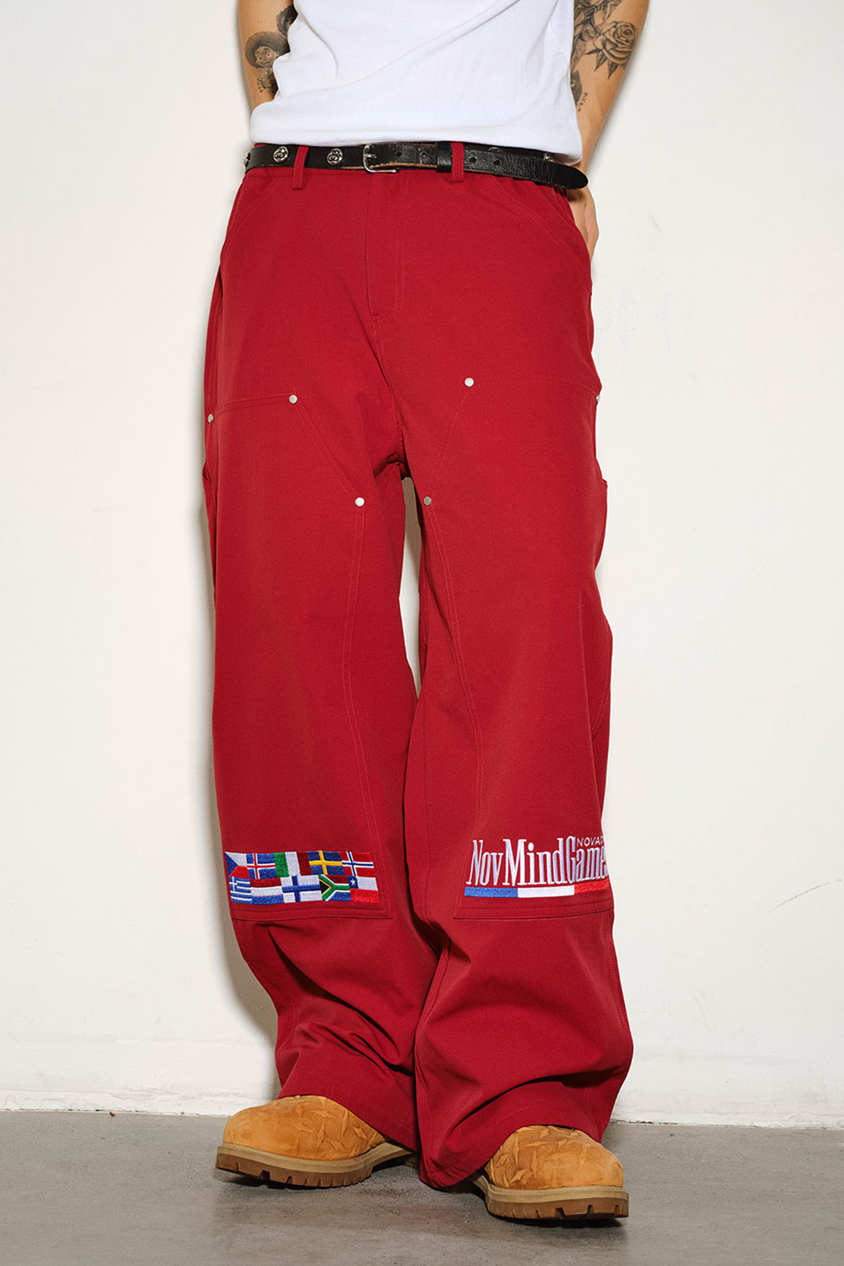 NOVACAM Retro Embroidered Wide-Leg Cargo Pants