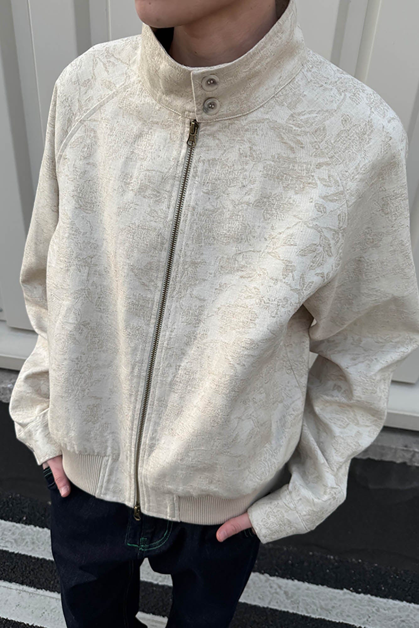KREATE Jacquard Spider Lily Stand-Collar Wellington Jacket, premium urban and streetwear designers apparel on PROJECTISR.com, KREATE