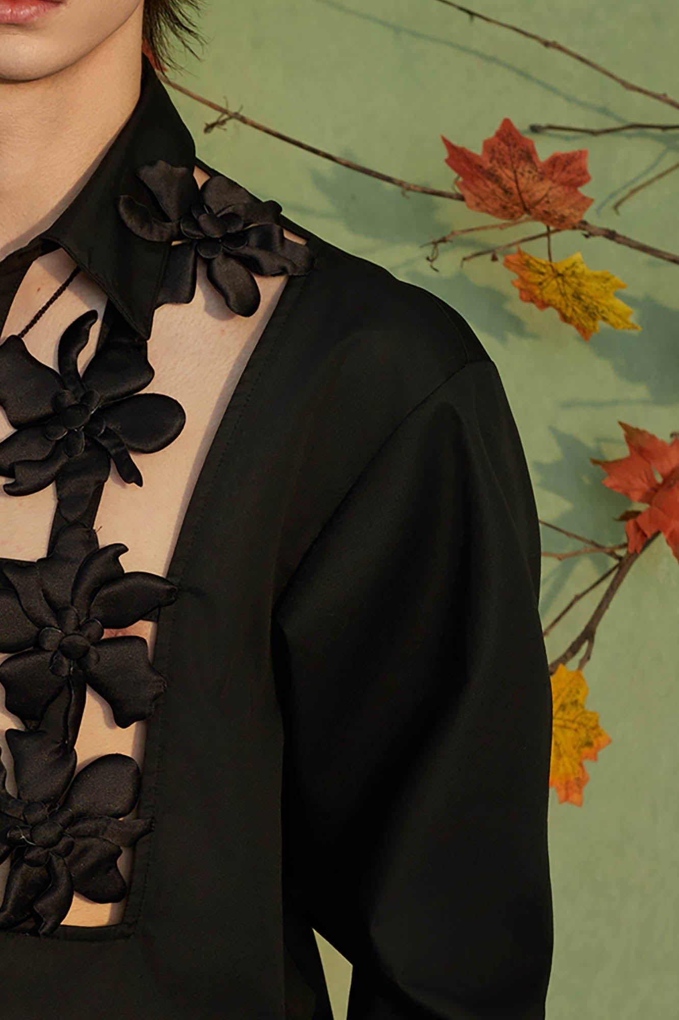 JIECHI Midnight Lily Cut-Out Shirt, premium urban and streetwear designers apparel on PROJECTISR.com, JIECHI