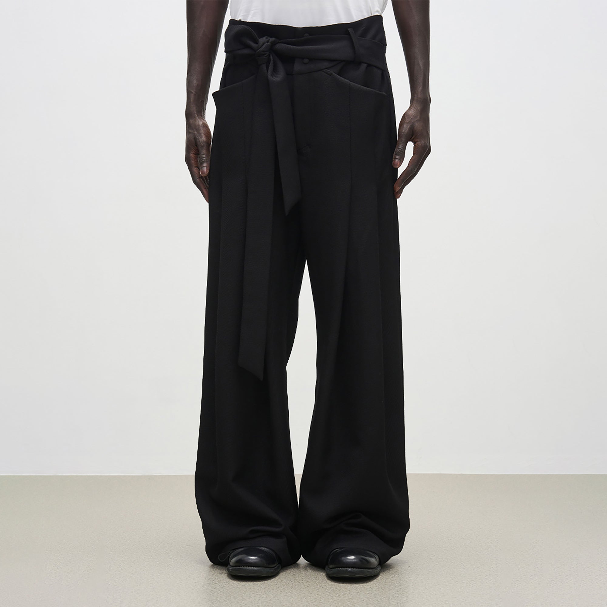 7440 37 1 High-Rise Sash Wide-Leg Pleated Trousers