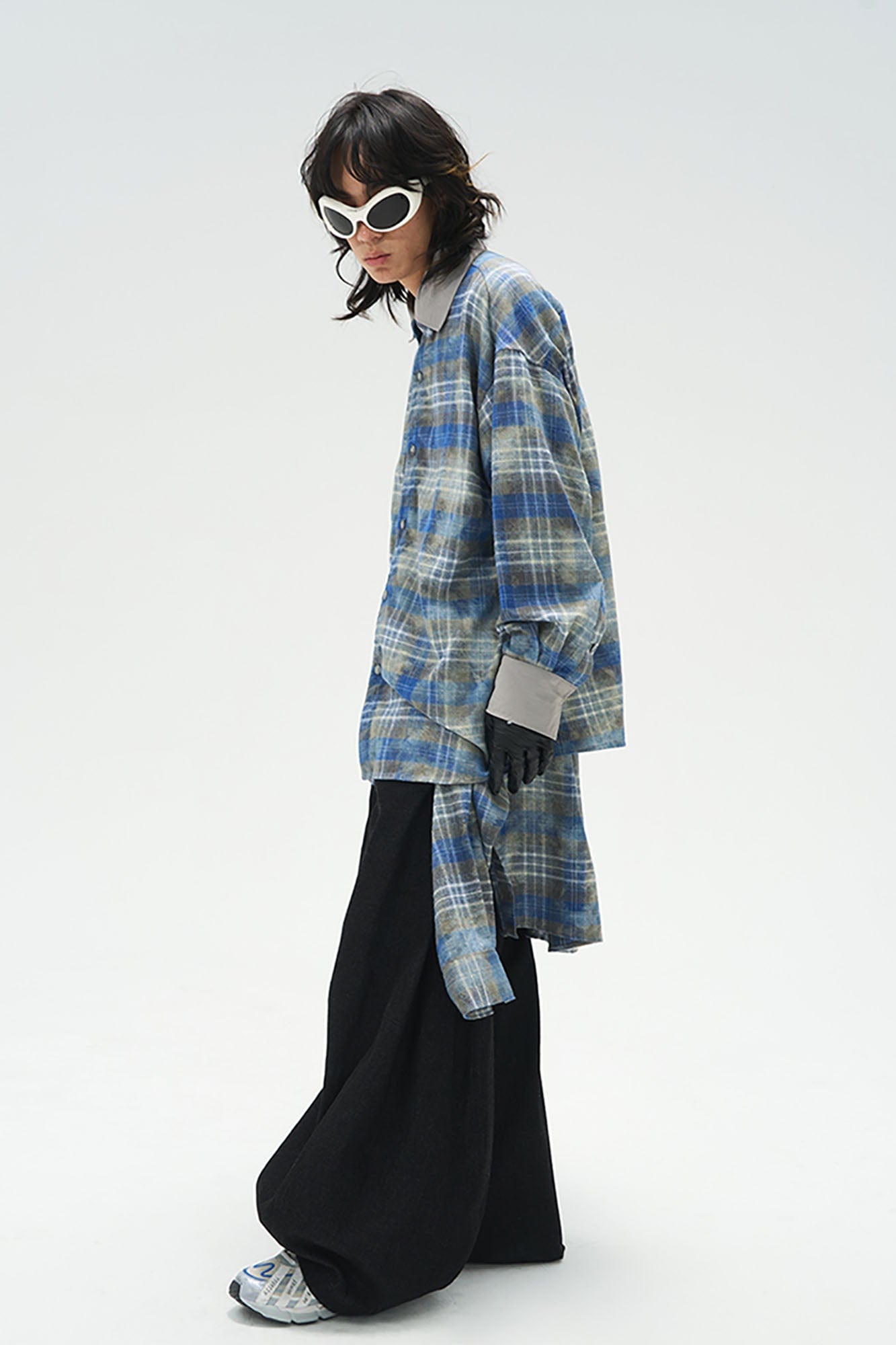 RELABEL Washed Plaid Tie-Dye Contrast-Collar Shirt, premium urban and streetwear designers apparel on PROJECTISR.com, RELABEL