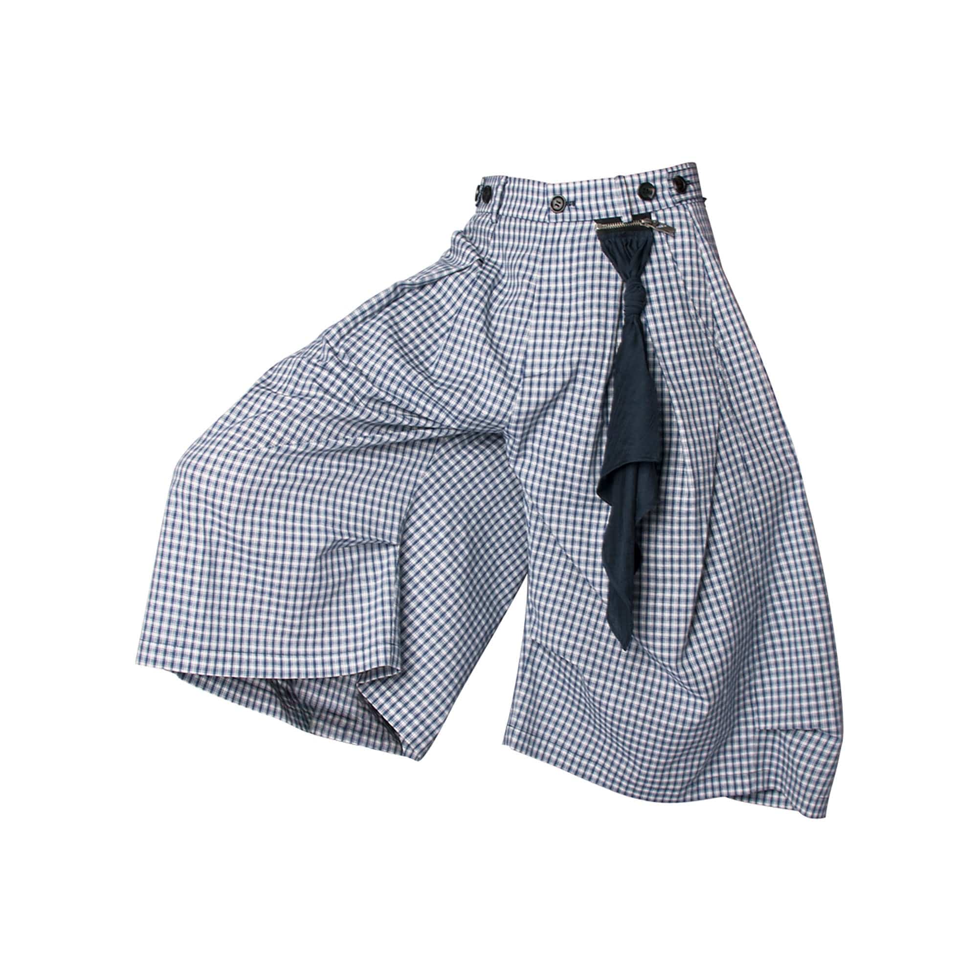 RELABEL Detachable Scarf Grid Pleated Shorts, premium urban and streetwear designers apparel on PROJECTISR.com, RELABEL